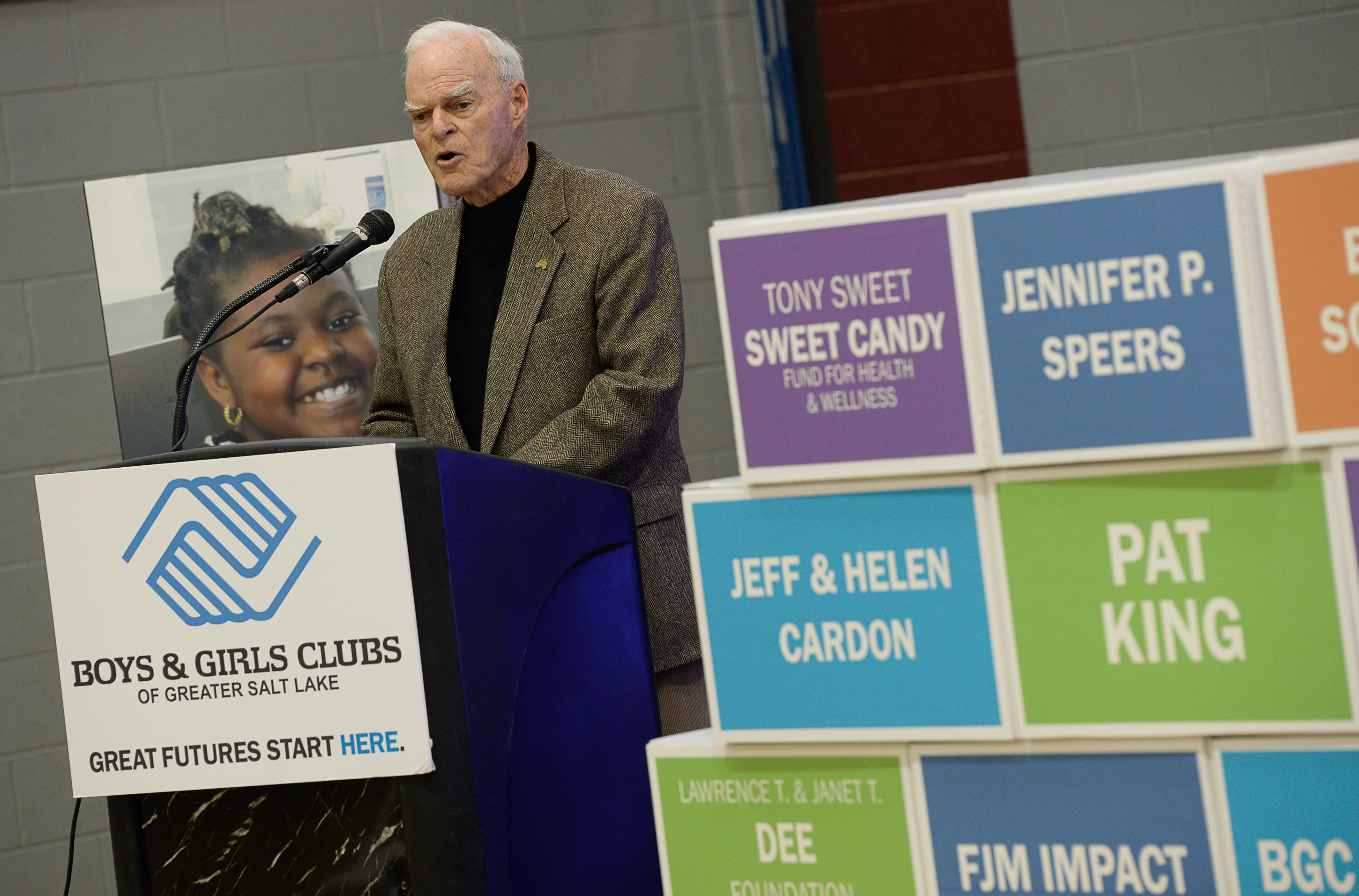 (Francisco Kjolseth | The Salt Lake Tribune) Spencer F. Eccles, Honorary Co-Chair of the Boys & Girls Club of Greater Salt Lake speaks during an announcement of a multi-million dollar capital campaign to expand facilities to meet growing demand for services in two Salt Lake valley neighborhoods on We. Nov. 15, 2017.