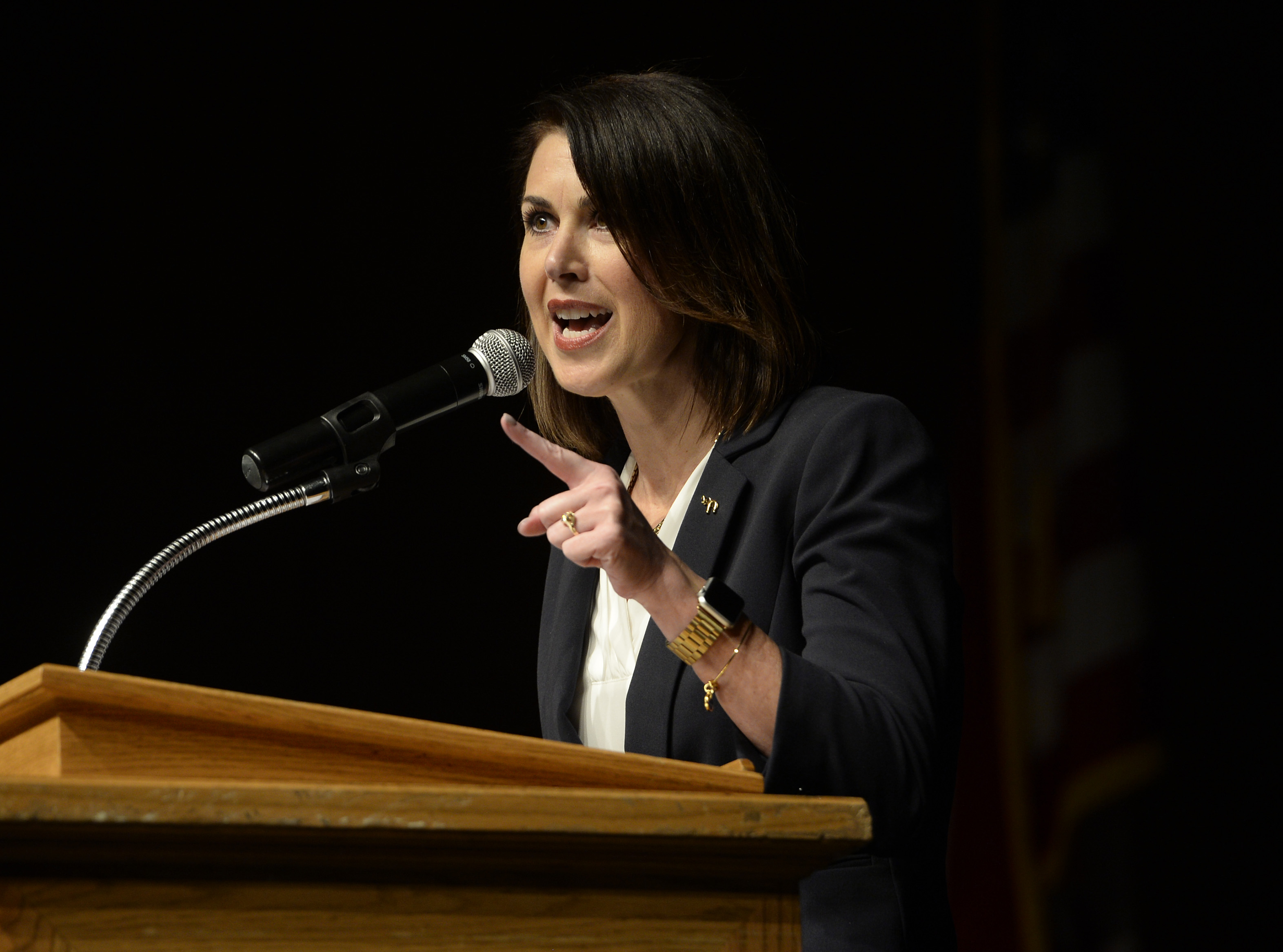 Scott Sommerdorf | The Salt Lake Tribune
Candidate Deidre M. Henderson speaks at the Republican Special Convention for Utah Congressional District 3 to choose the candidate to replace Congressman Jason Chaffetz, held at Timpview High School, Saturday, June 17, 2017.