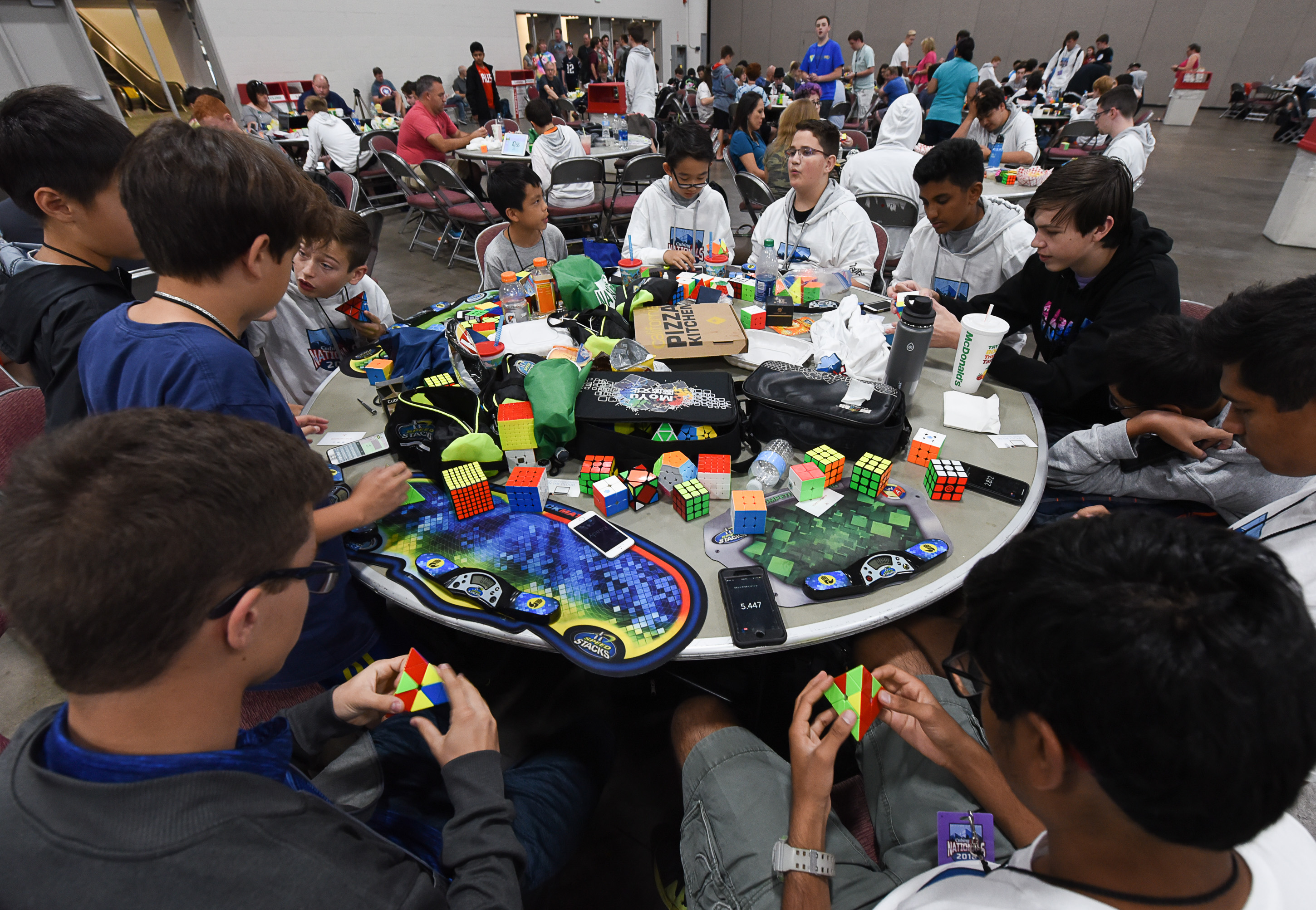 (Francisco Kjolseth | The Salt Lake Tribune) Young enthusiasts make new friends and exchange tips as they come together from all over the world for CubingUSA Nationals 2018 at the Salt Palace Convention Center in Salt Lake City on Saturday, July 28, 2018.