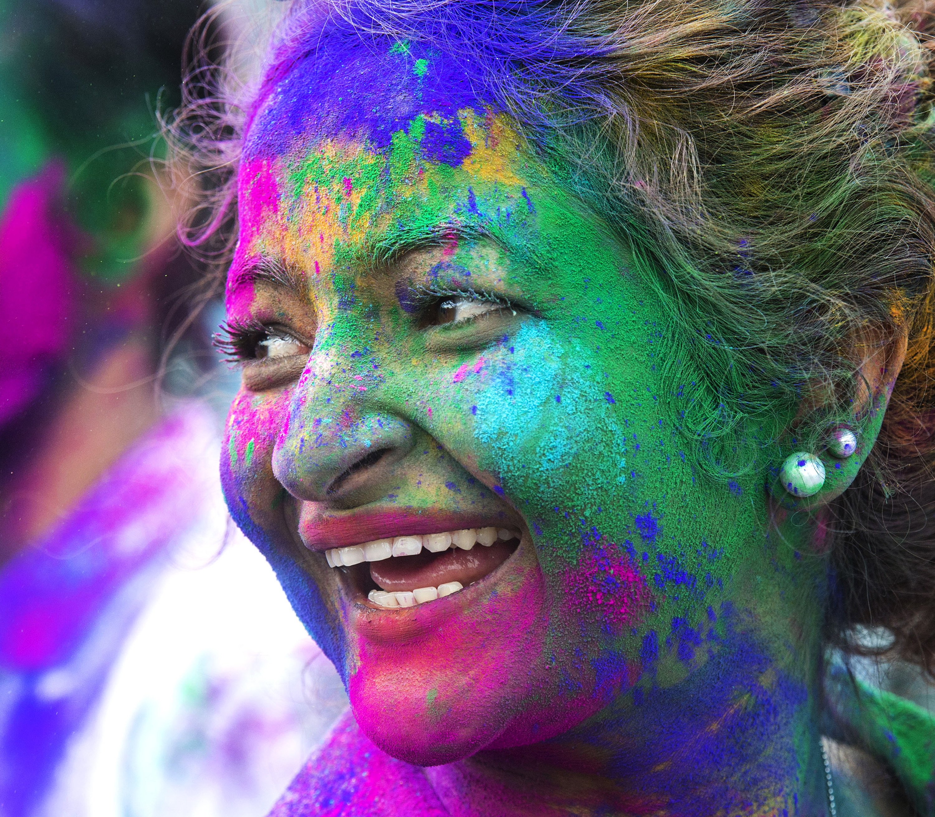 (Rick Egan | The Salt Lake Tribune) Fanju Jafle, from Pocatello, Idaho, dances at the Holi Festival of Colors celebration at the Sri Sri Radha Krishna Temple in Spanish Fork, Saturday, March 30, 2019. 