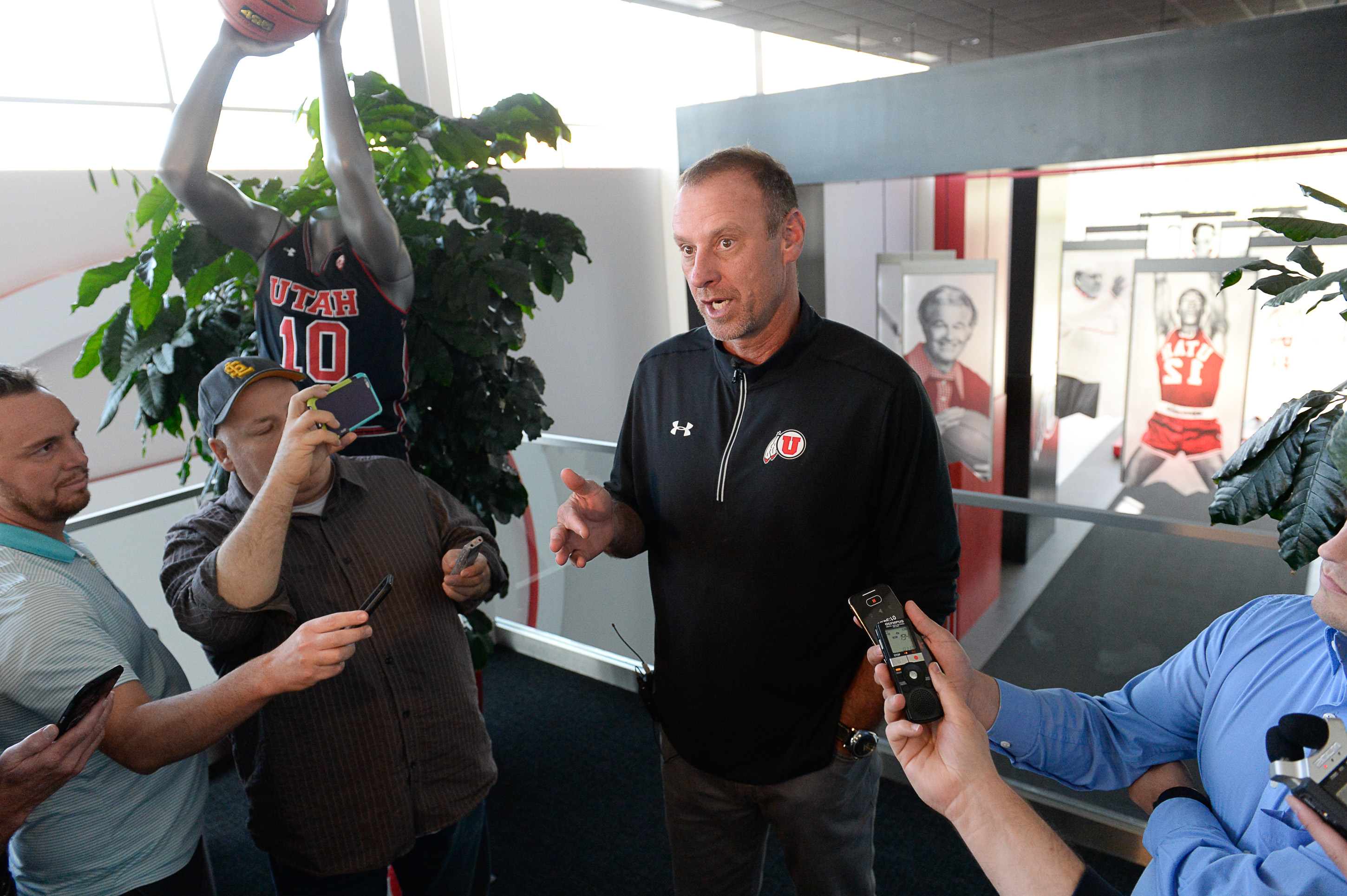 (Francisco Kjolseth | The Salt Lake Tribune) Utah basketball coach Larry Krystkowiak speaks with the press during media day at the Ute basketball practice facility on Wed. Sept. 26, 2018.