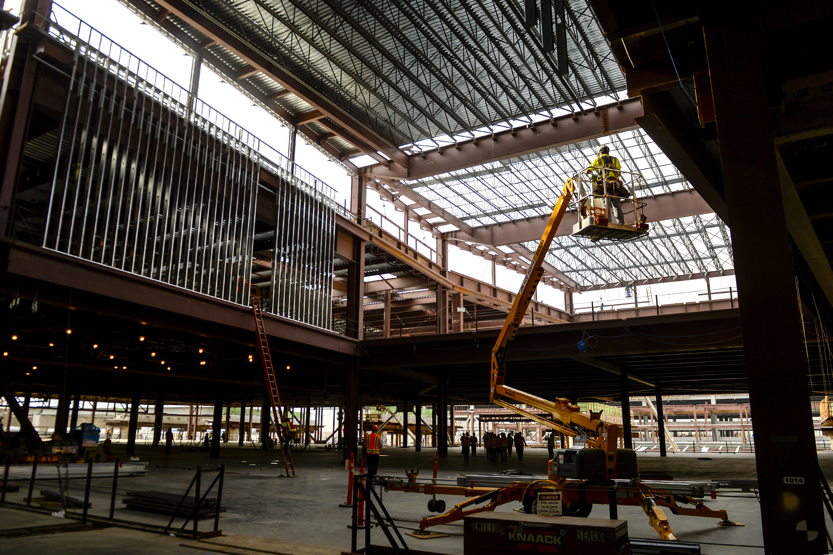 Leah Hogsten | The Salt Lake Tribune Salt Lake City International Airport's first phase construction of the $3.6 billion project is hitting the halfway mark Ñ and large new buildings and elevated roadways are more easily seen. Nearing completion is the new concourse for aircraft gates, an enclosed new terminal, the steel skeleton of a new ÒgatewayÓ building, a new five-story parking garage and elevated roadways. 