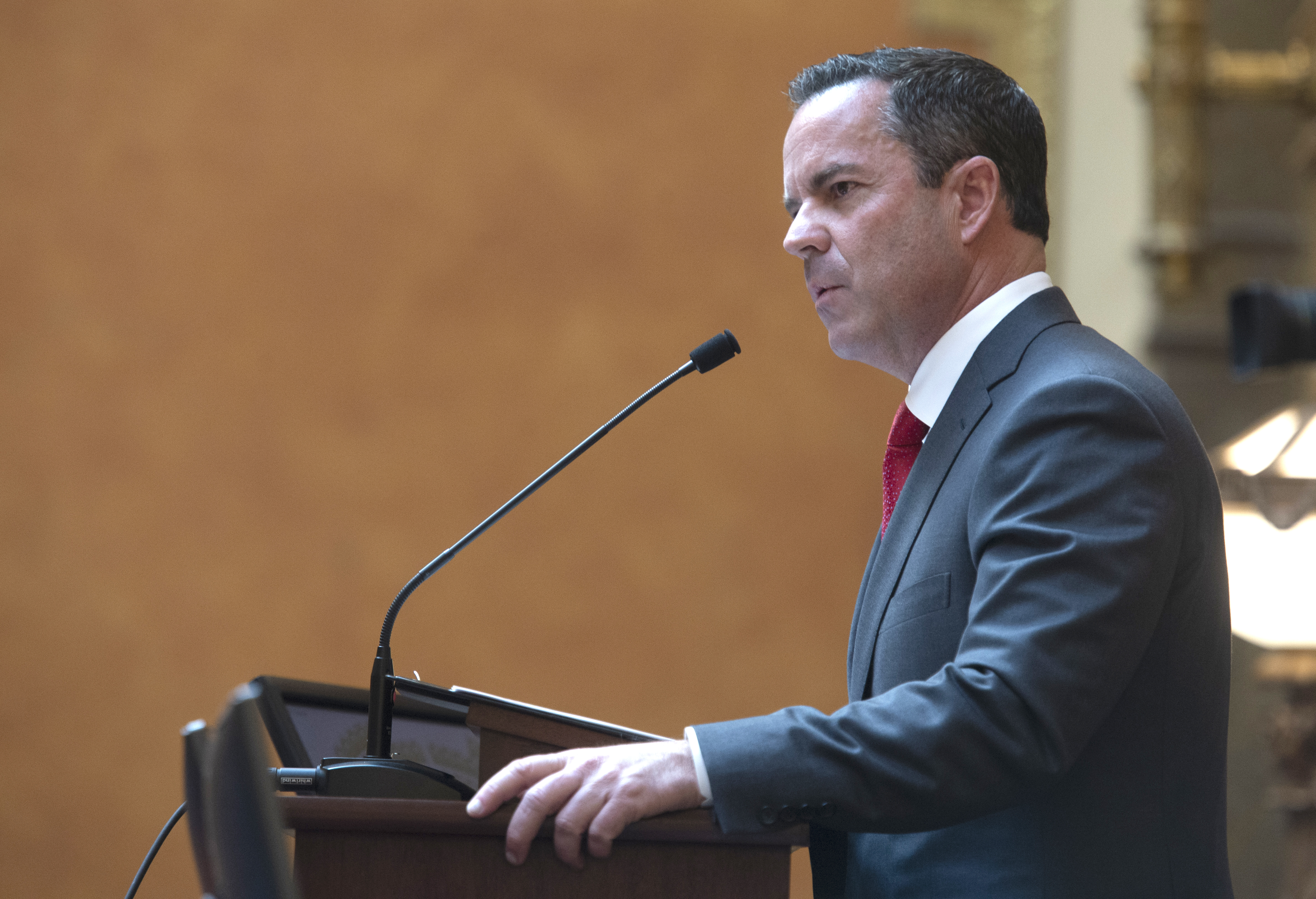 (Rick Egan | The Salt Lake Tribune) New House Speaker Brad Wilson conducts business in the Utah House of Representatives on the first day of the 2019 legislative session at the Utah State Capitol, Monday, Jan. 28, 2019. 