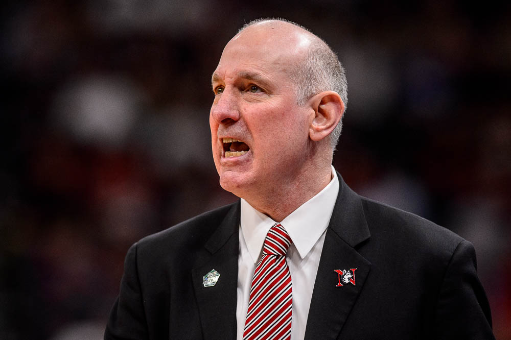 (Trent Nelson | The Salt Lake Tribune) Northeastern head coach Bill Coen as Kansas faces Northeastern in the 2019 NCAA Tournament in Salt Lake City on Thursday March 21, 2019.