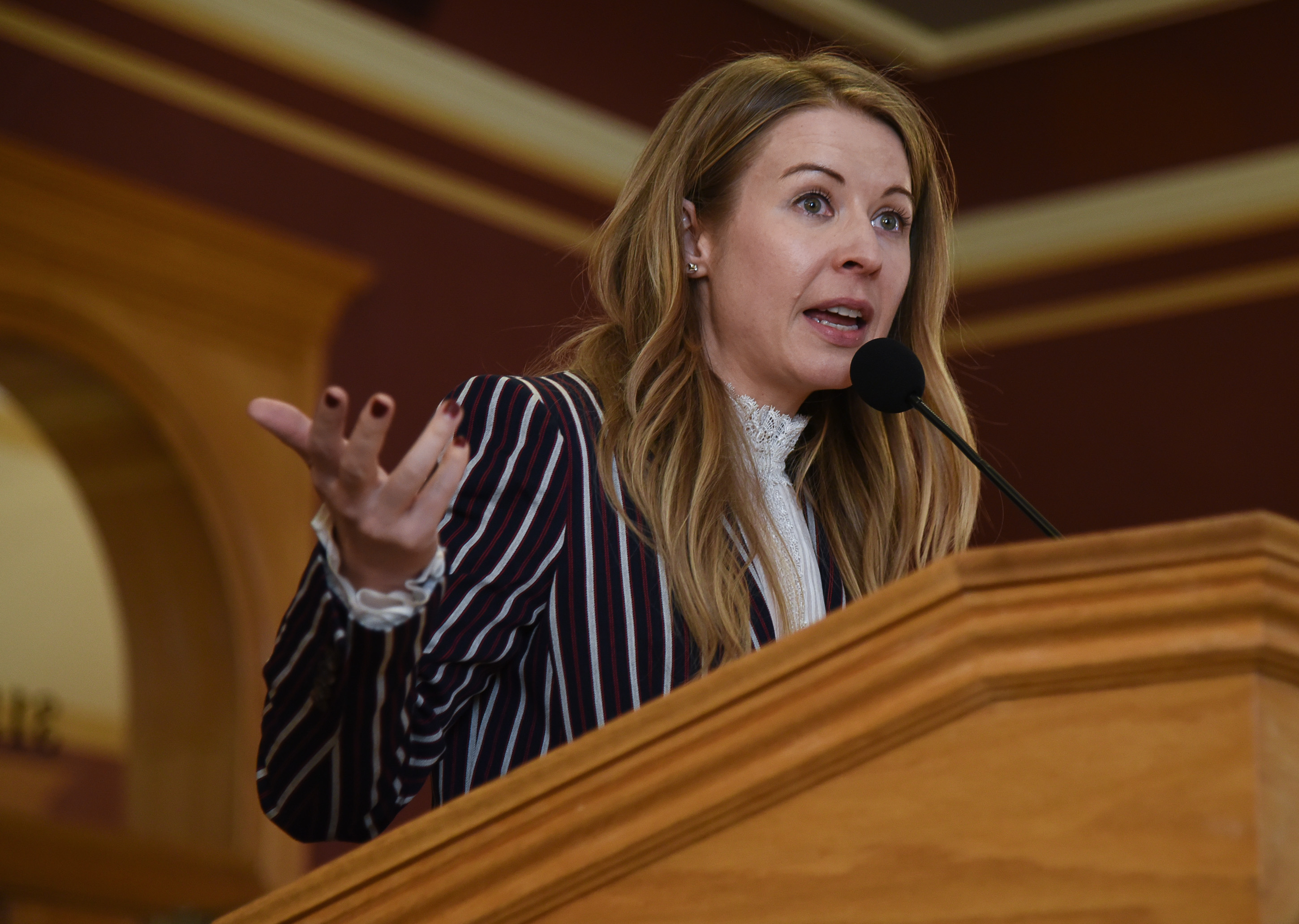 (Francisco Kjolseth | The Salt Lake Tribune) Katrina Sine goes before the Salt Lake City Council as it interviews candidates at its work session meeting on Tuesday, Jan. 22, 2019, to fill a vacancy for District 4 left by former Councilman Derek Kitchen, who is now serving as a state senator. A total of 22 had applied, two dropped out and two weren't present to speak in council chambers where each candidate was given 5 minutes to speak and promote why they would be the best choice for the position. 