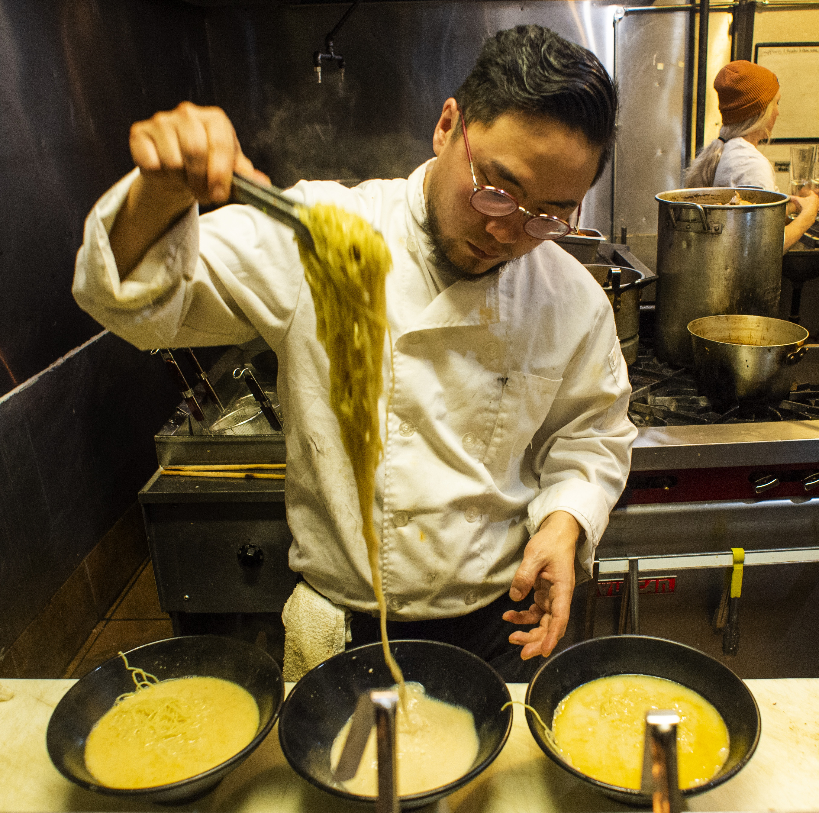 (Rick Egan | The Salt Lake Tribune) Sergei Oveson prepares bowls on Ramen at the Ramen Bar in Salt Lake City, Wednesday, Jan. 16, 2019. 