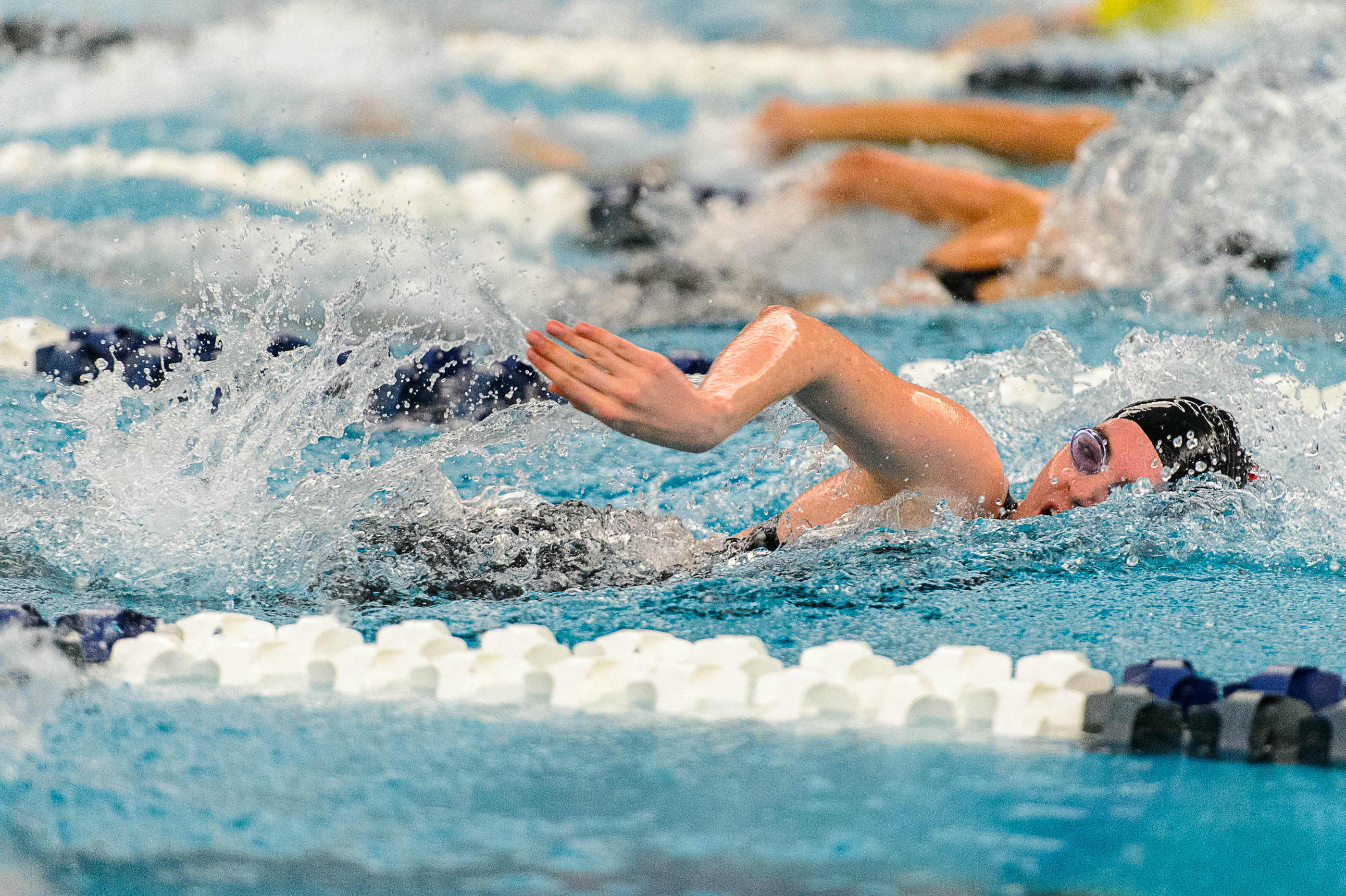 Trent Nelson | The Salt Lake Tribune Grand's Mary Kimmerle wins the Women's 100 Yard Freestyle at the Class 2A State Swimming Meet at BYU in Provo, Thursday February 11, 2016.