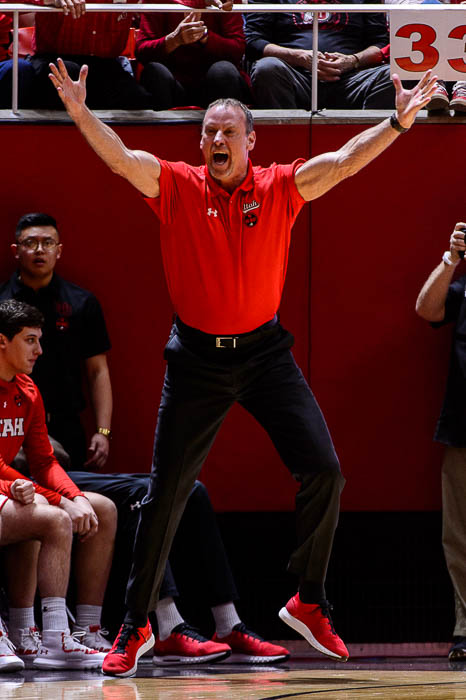 (Trent Nelson | The Salt Lake Tribune) Utah coach Larry Krystkowiak as Utah hosts Oregon State, NCAA basketball in Salt Lake City on Saturday Feb. 2, 2019.
