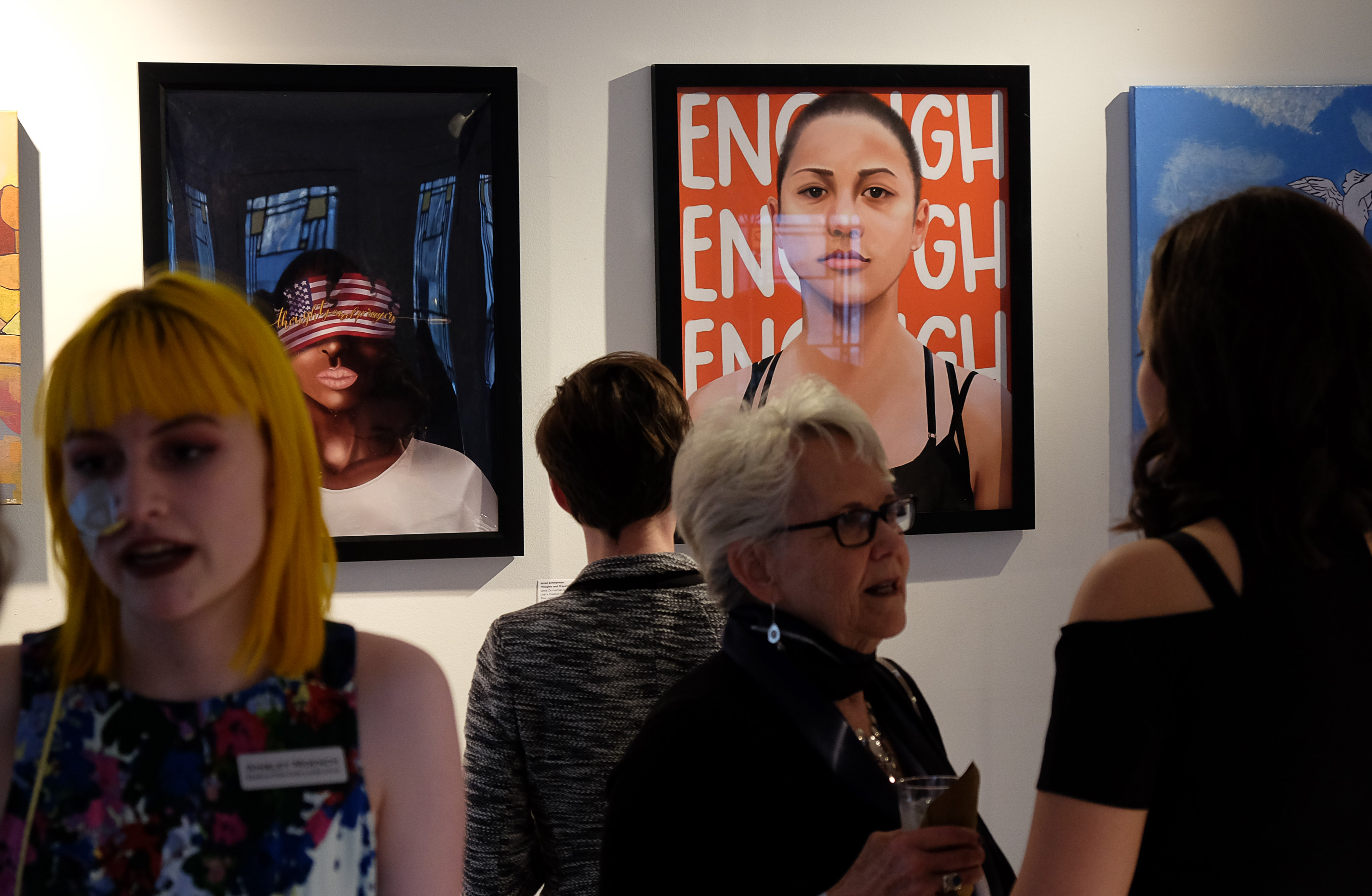 (Francisco Kjolseth | The Salt Lake Tribune) Presented by March for Our Lives Utah, students host a gala for gun reform at the Ladies Literary Club Clubhouse on Saturday, April 6, 2019, as people look through the art of a silent auction.