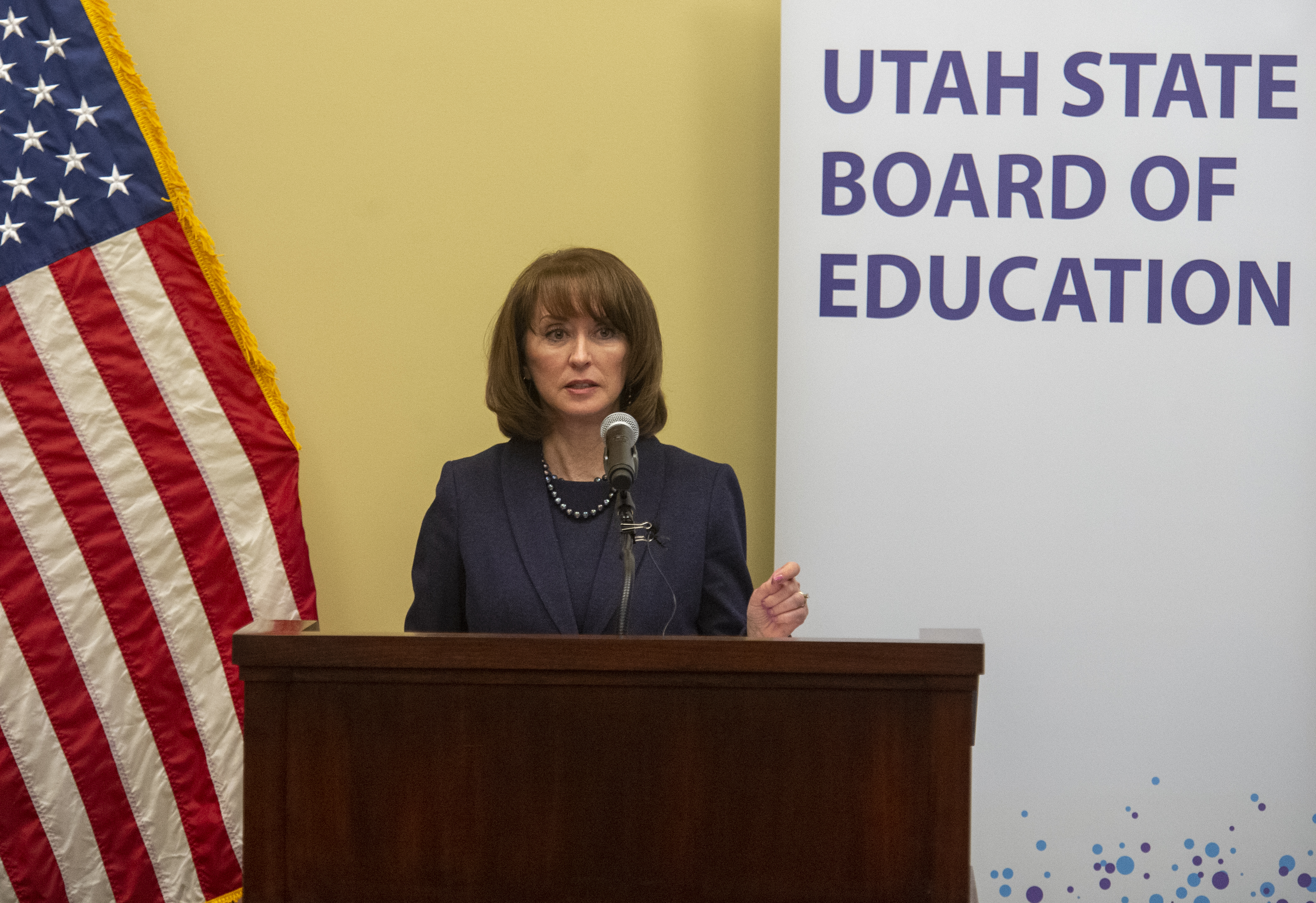 (Rick Egan | The Salt Lake Tribune) Utah State Superintendent of Public Instruction Sydnee Dickson speaks at a news conference at the Capitol, as the Utah State Board of Education presented it's legislative priorities. Monday, Jan. 28, 2019. 