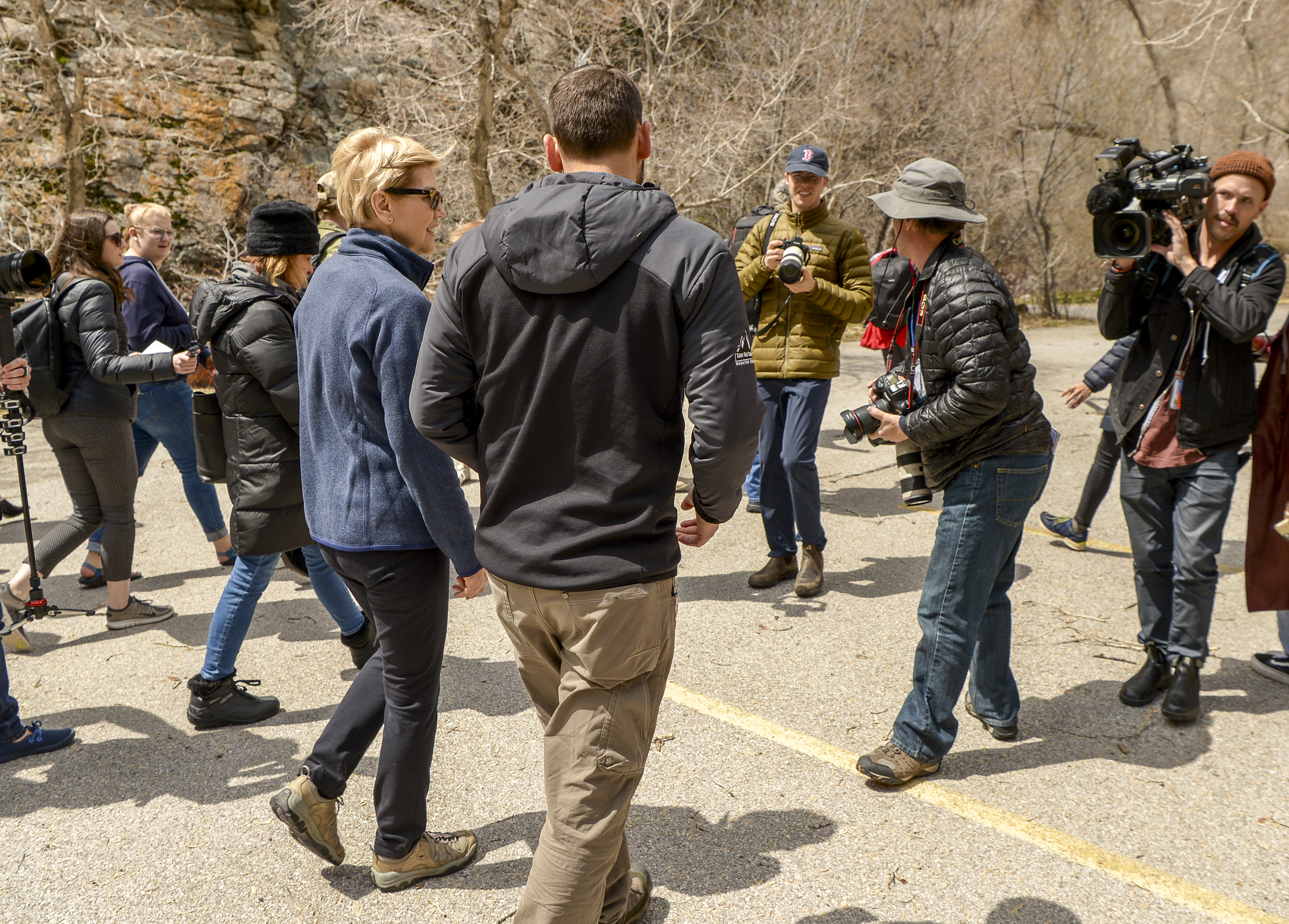 Leah Hogsten | The Salt Lake Tribune Massachusetts Sen. Elizabeth Warren takes a walking tour with Carl Fisher, executive director of Utah’s Save Our Canyons organizationat Storm Mountain Picnic Area in Big Cottonwood Canyon, April 17, 2019 before speaking to Utah supporters Wednesday evening. Sen. Warren is a Democratic 2020 presidential candidate. 