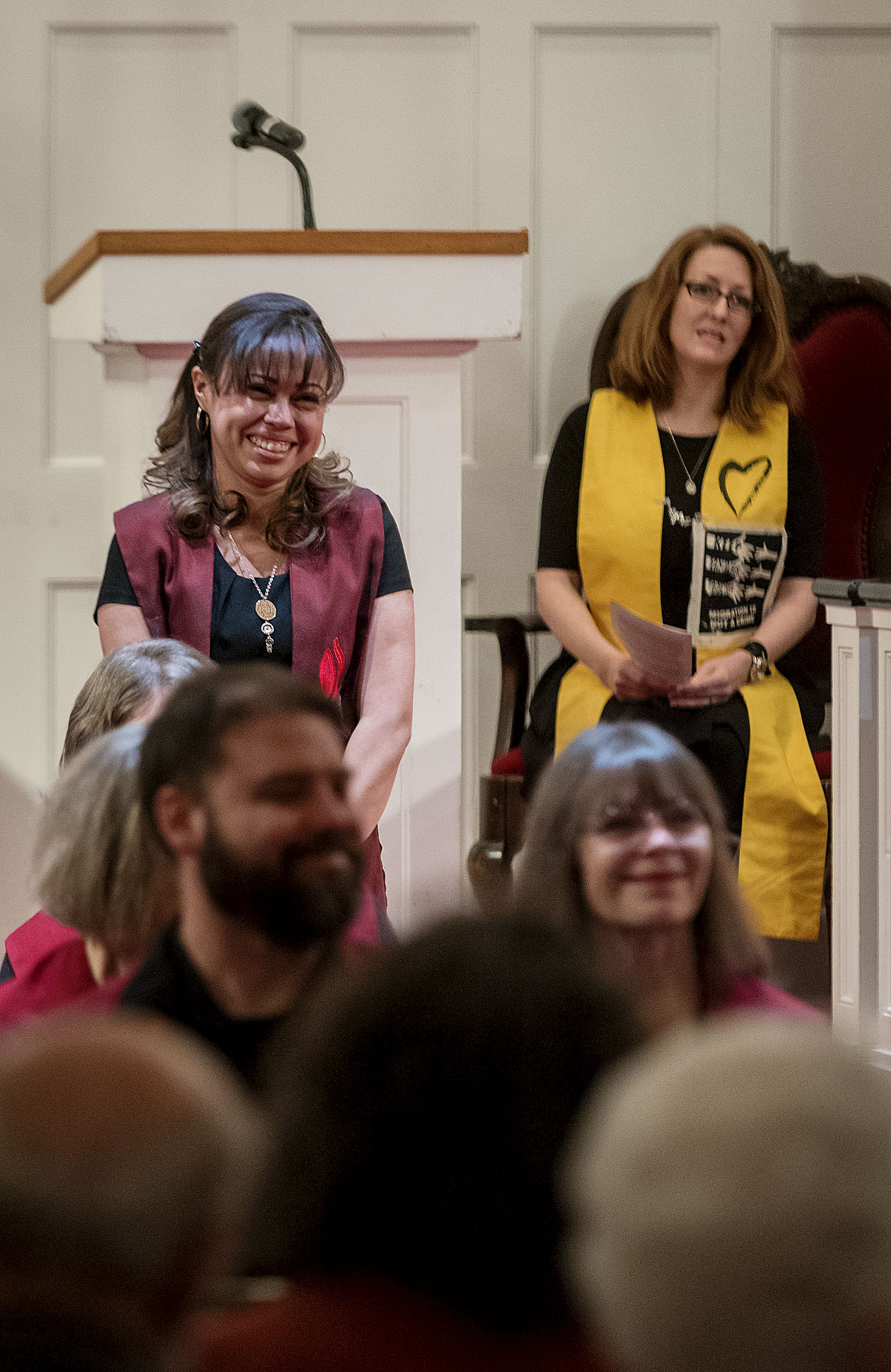 Michael Mangum | Special to the Tribune Members of the congregation give Vicky Chavez, center, their well wishes, as Rev. Monica Dobbins, right, listens during a vigil held at First Unitarian Church in Salt Lake City, UT on Wednesday, January 30th, 2019. The vigil marked the one-year anniversary of when Chavez came to the church with her children seeking sanctuary from deportation.