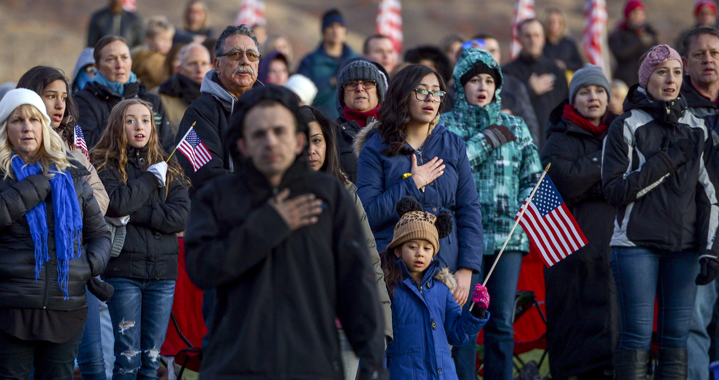 Leah Hogsten | The Salt Lake Tribune Veterans, family members of active and retired military and patriotic supporters celebrated Veteran's Day at the Barker Park amphitheater in North Ogden with a memorial for North Ogden's hometown hero Army Major Brent Russell Taylor, who was killed in action on November 3, 2018, while training an Afghan Army commando battalion in Afghanistan. 