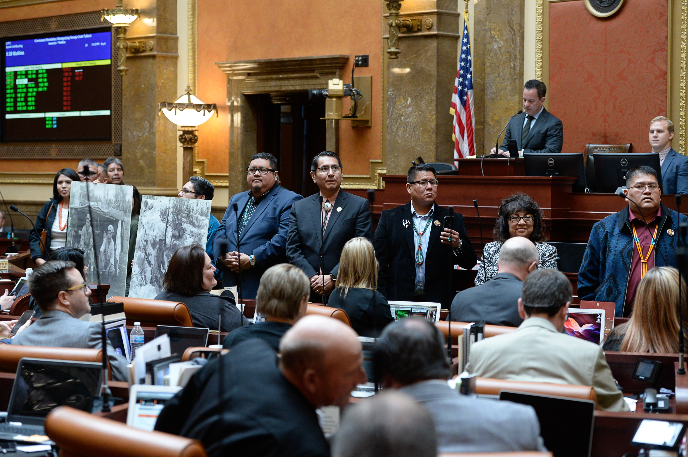 (Francisco Kjolseth | The Salt Lake Tribune) Utah lawmakers on Monday unanimously passed a resolution honoring the Navajo Code Talkers and dedicating Aug. 14, 2019, to the World War II service members whose unbreakable code boosted the U.S. Marine Corps in the Pacific Theater.