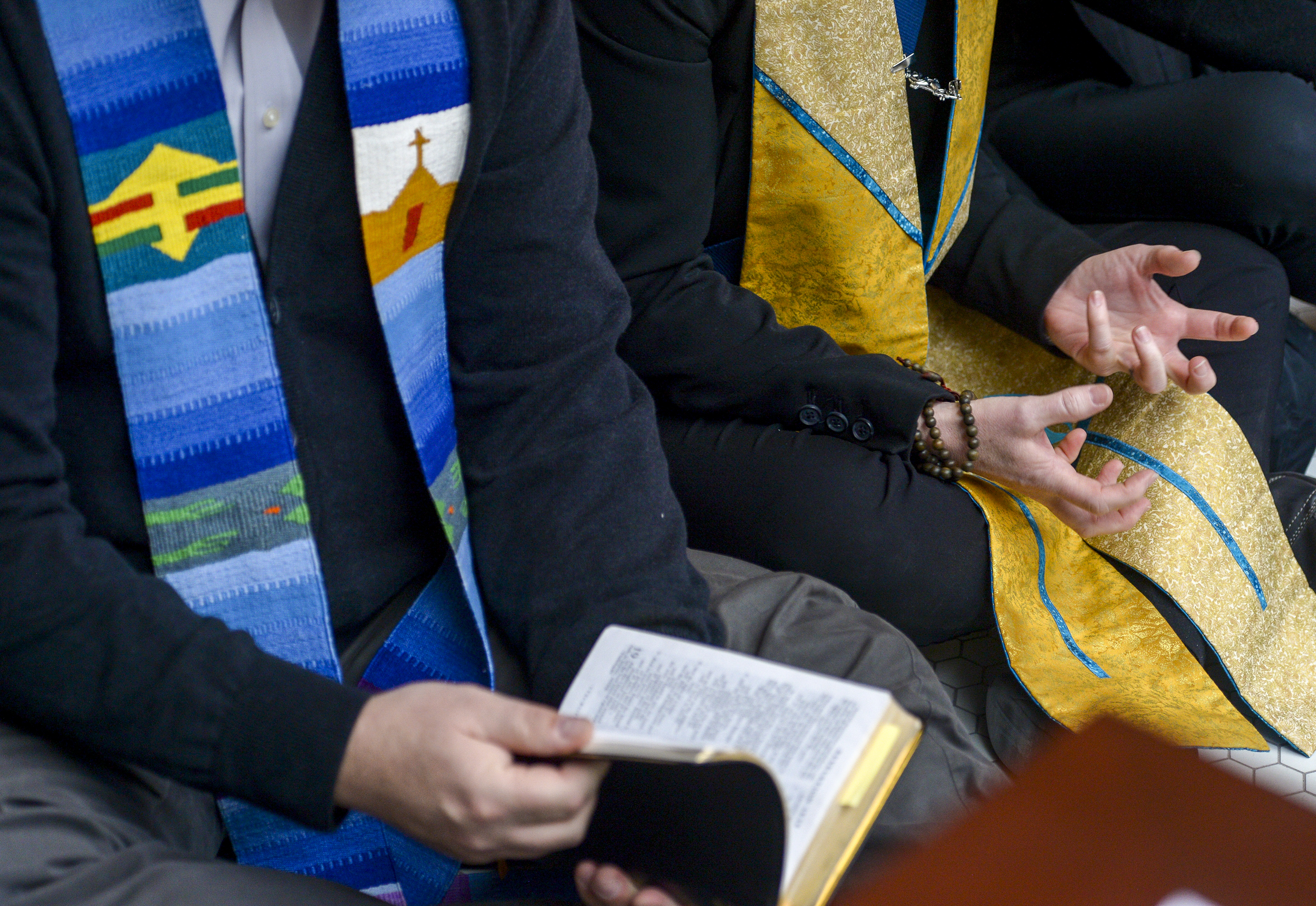 Leah Hogsten | The Salt Lake Tribune Faith leaders l-r Rev. Curtis Price with The First Baptist Church of Salt Lake City, Rev. Monica Dobbins with the First Unitarian Church of Salt Lake City, Zen Buddhist Anna Zumwalt and Pastor David Nichols with Mt. Tabor Lutheran Church demonstrate in opposition to SB96 outside the Utah House chambers, Feb. 8, 2019. 