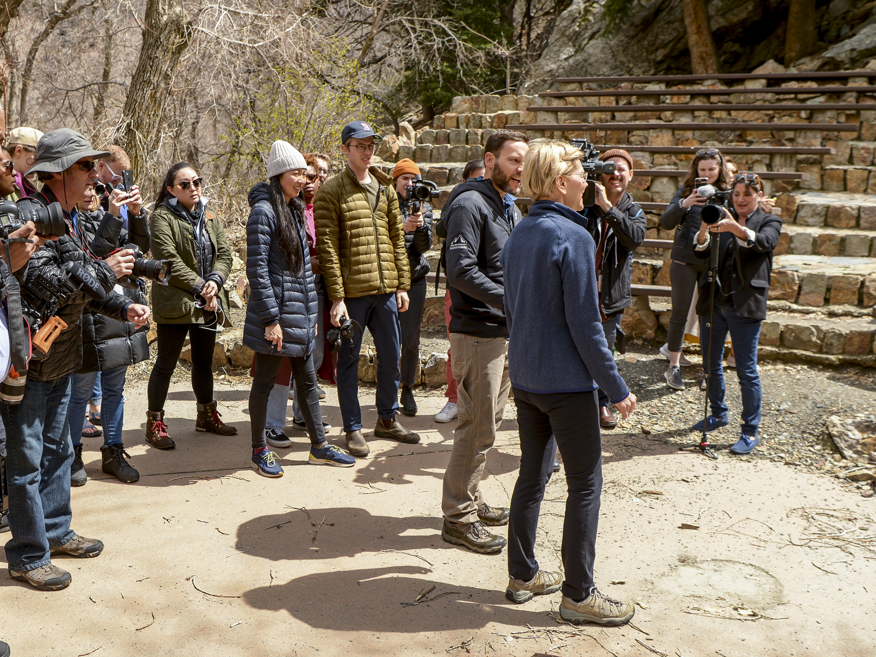 Leah Hogsten | The Salt Lake Tribune Massachusetts Sen. Elizabeth Warren takes a walking tour with Carl Fisher, executive director of UtahÕs Save Our Canyons organizationat Storm Mountain Picnic Area in Big Cottonwood Canyon, April 17, 2019 before speaking to Utah supporters Wednesday evening. Sen. Warren is a Democratic 2020 presidential candidate. 