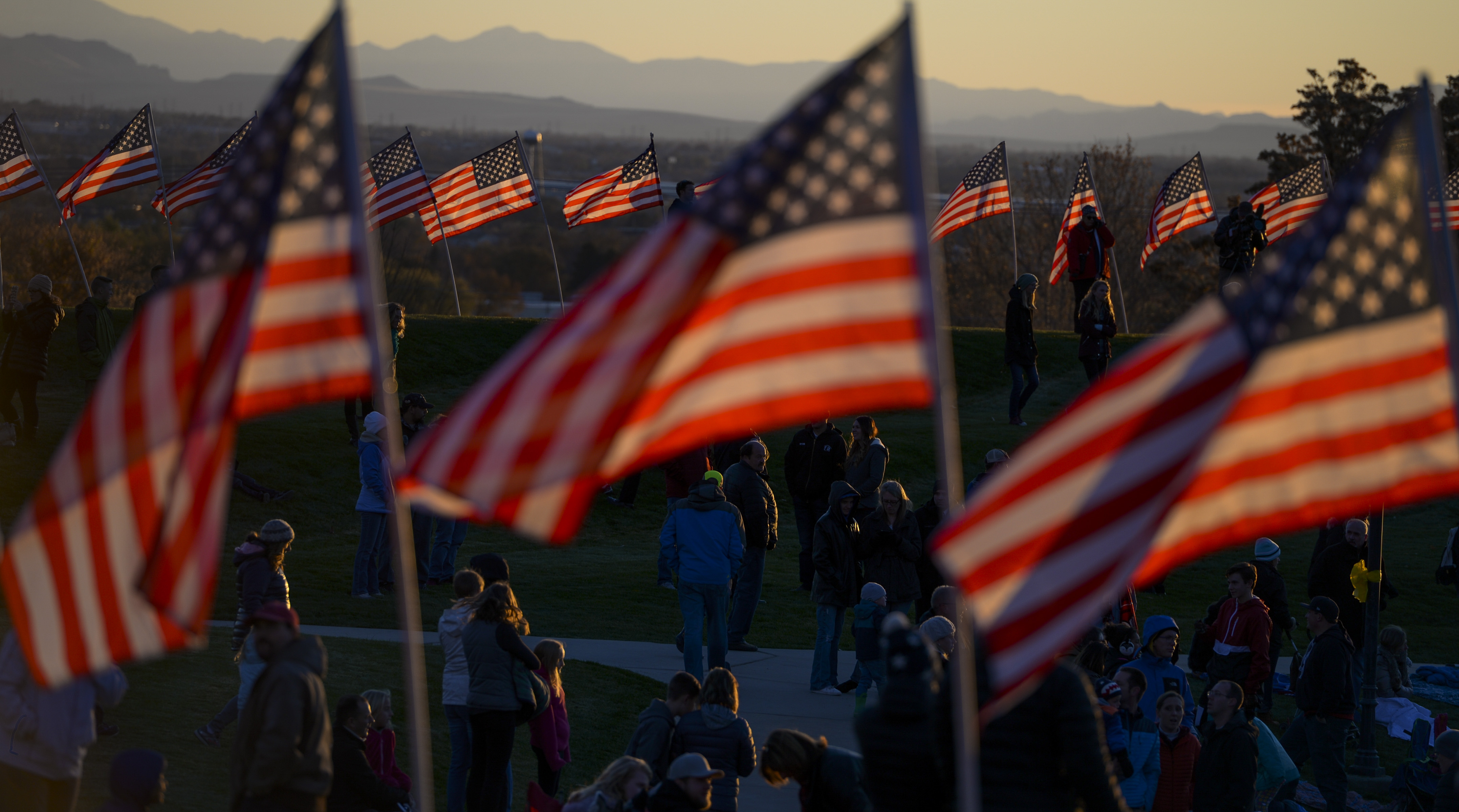 Leah Hogsten | The Salt Lake Tribune Veterans, family members of active and retired military and patriotic supporters celebrated Veteran's Day at the Barker Park amphitheater in North Ogden with a memorial for North Ogden's hometown hero Army Major Brent Russell Taylor, who was killed in action on November 3, 2018, while training an Afghan Army commando battalion in Afghanistan. 
