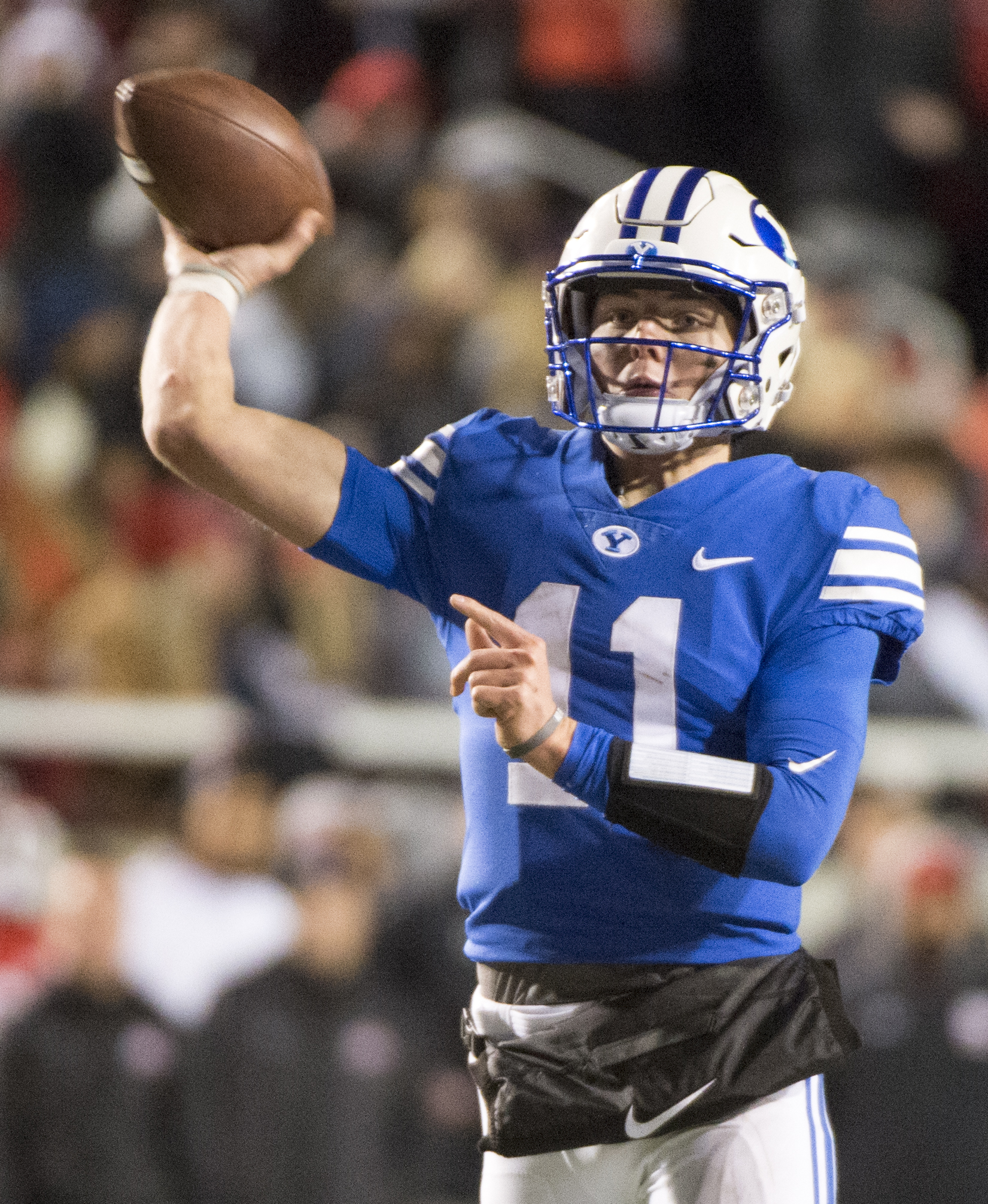(Rick Egan | The Salt Lake Tribune) Brigham Young quarterback Zach Wilson (11) throws a pass for the Cougars, , in football action between the Brigham Young Cougars and the Utah Utes, at Rice-Eccles Stadium, Saturday, November 24, 2018. 