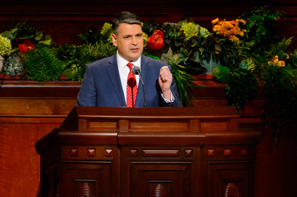 (Trent Nelson | The Salt Lake Tribune) Juan Pablo Villar speaks during the afternoon session of the189th Annual General Conference of The Church of Jesus Christ of Latter-day Saints in Salt Lake City on Sunday April 7, 2019.