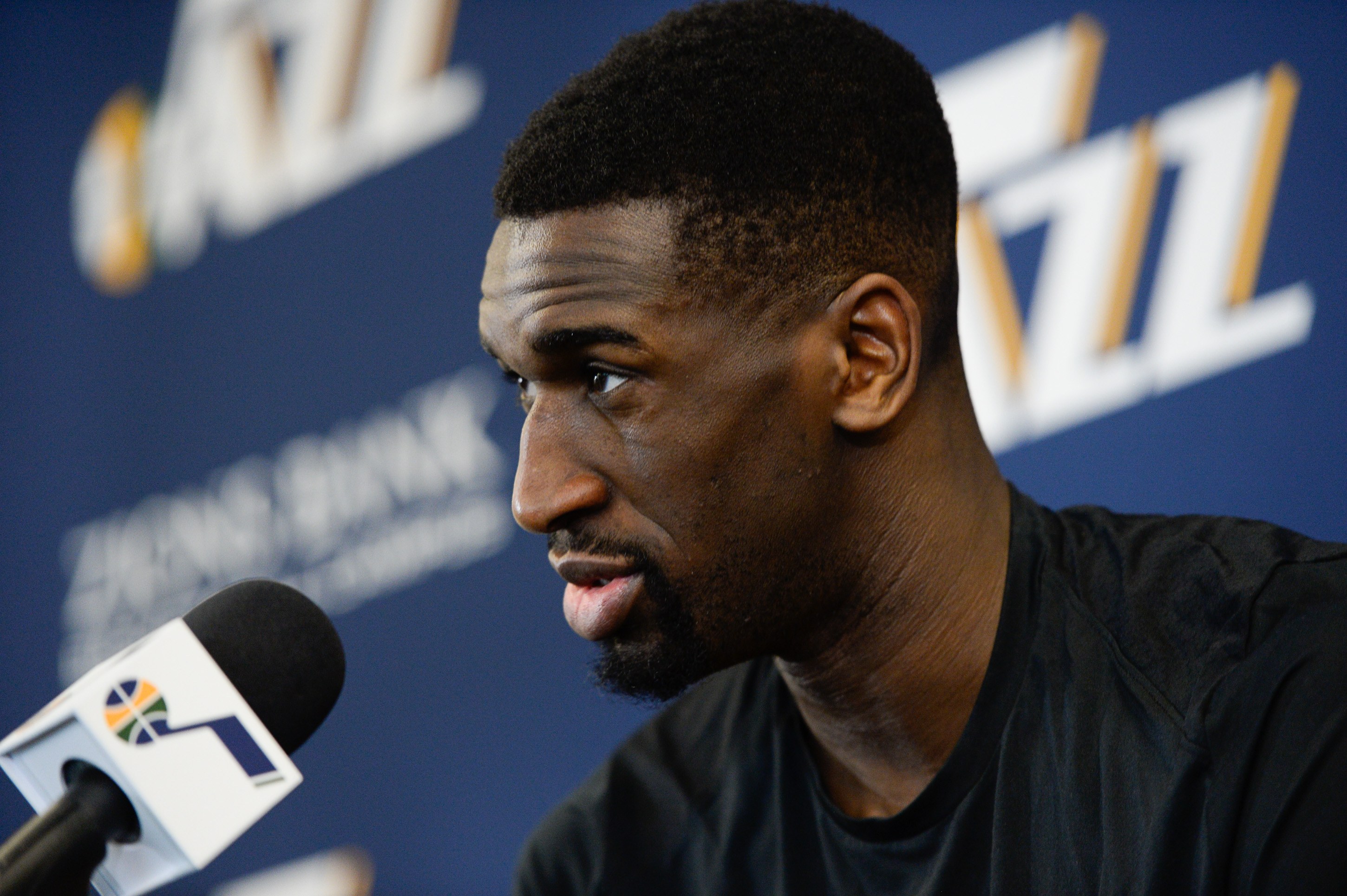 (Francisco Kjolseth | The Salt Lake Tribune) Utah Jazz center-forward Ekpe Udoh speaks with the media during exit interviews at their practice facility in Salt Lake City Wed., May 8, 2018, after losing to the Houston Rockets in game 5 of their Western Conference Finals during the 2018 NBA Playoffs.