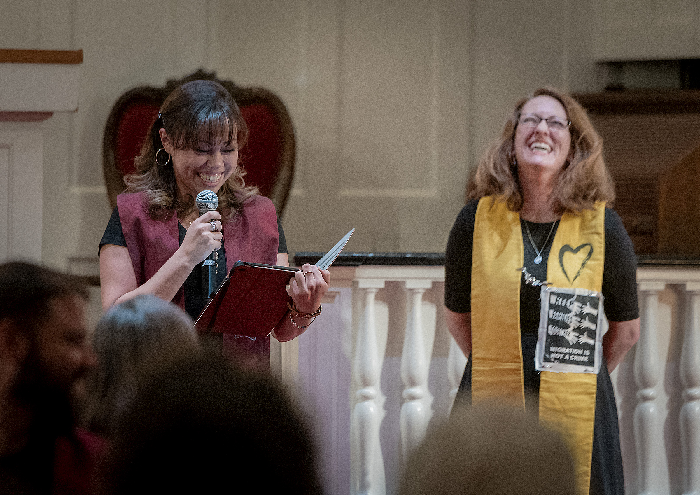 Michael Mangum | Special to the Tribune In light spirit, Vicky Chavez speaks to the congregation during a vigil held at First Unitarian Church in Salt Lake City, UT on Wednesday, January 30th, 2019. The vigil marked the one-year anniversary of when Chavez came to the church with her children seeking sanctuary from deportation.