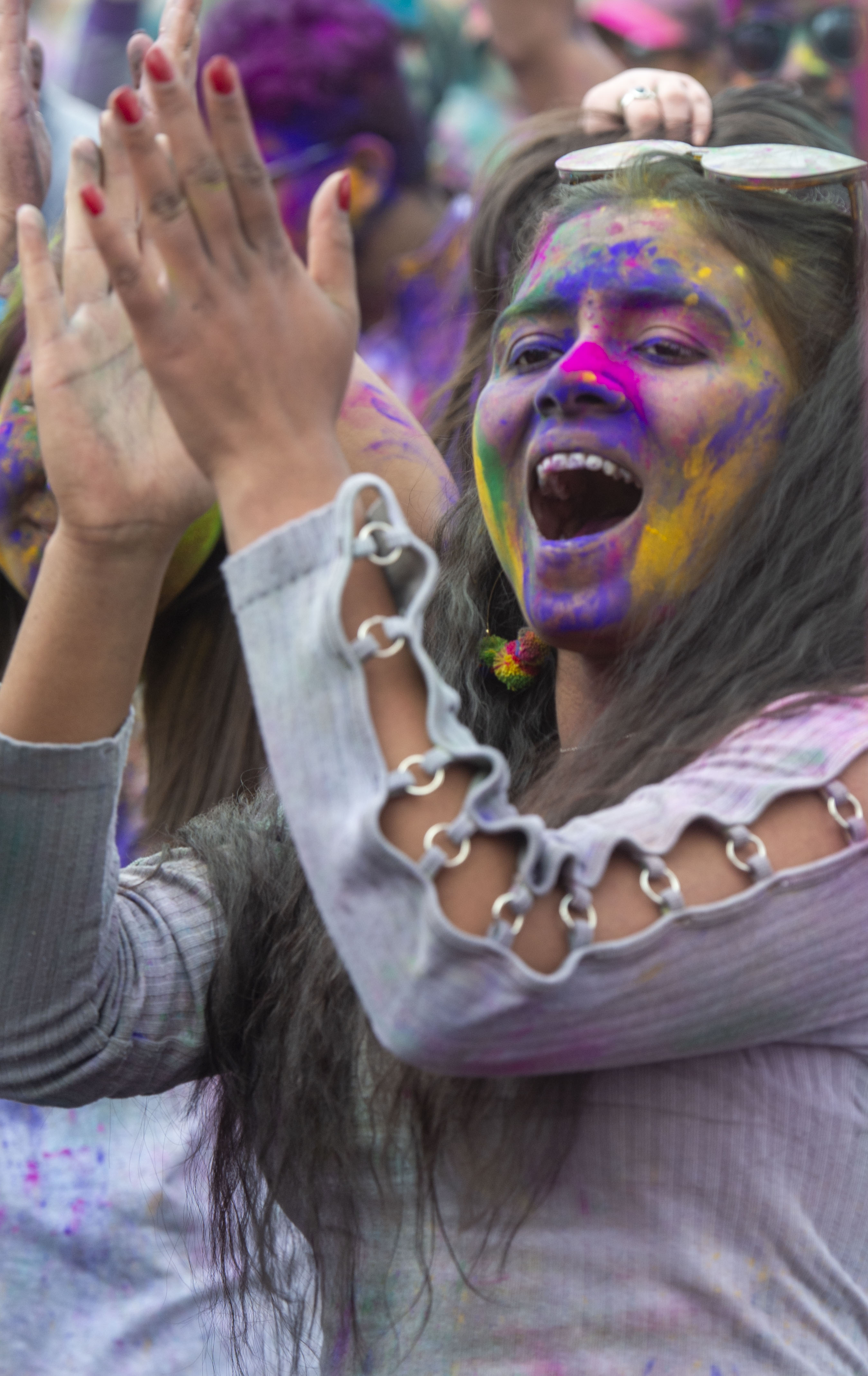 (Rick Egan | The Salt Lake Tribune) Hira Hamid sings along with the Bollypop Utah dancers, at the Holi Festival of Colors celebration at the Sri Sri Radha Krishna Temple in Spanish Fork, Saturday, March 30, 2019.