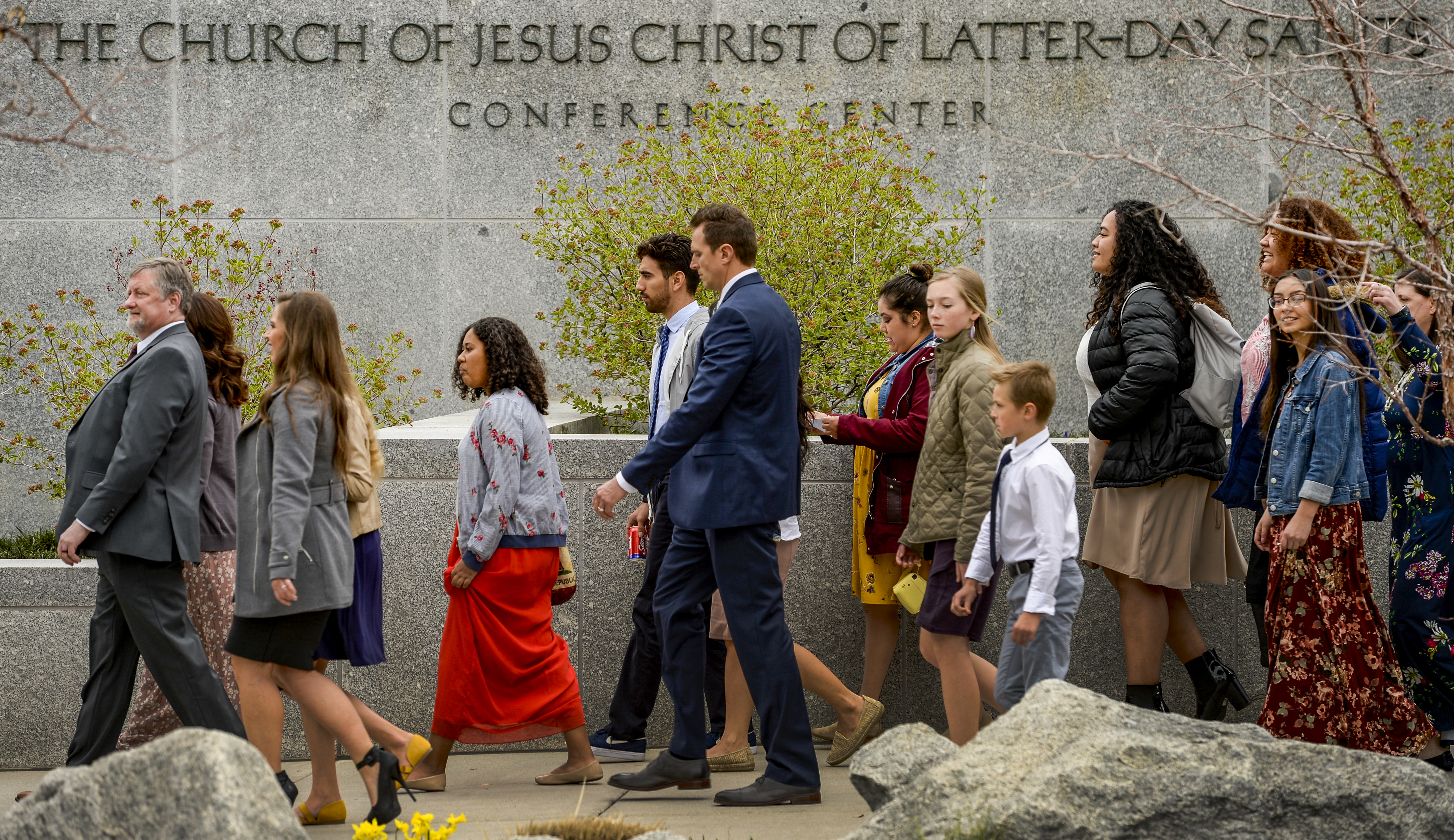 Leah Hogsten | The Salt Lake Tribune Church members file into the afternoon session of the 189th Annual General Conference of The Church of Jesus Christ of Latter-day Saints, April 6, 2019 in Salt Lake City. 