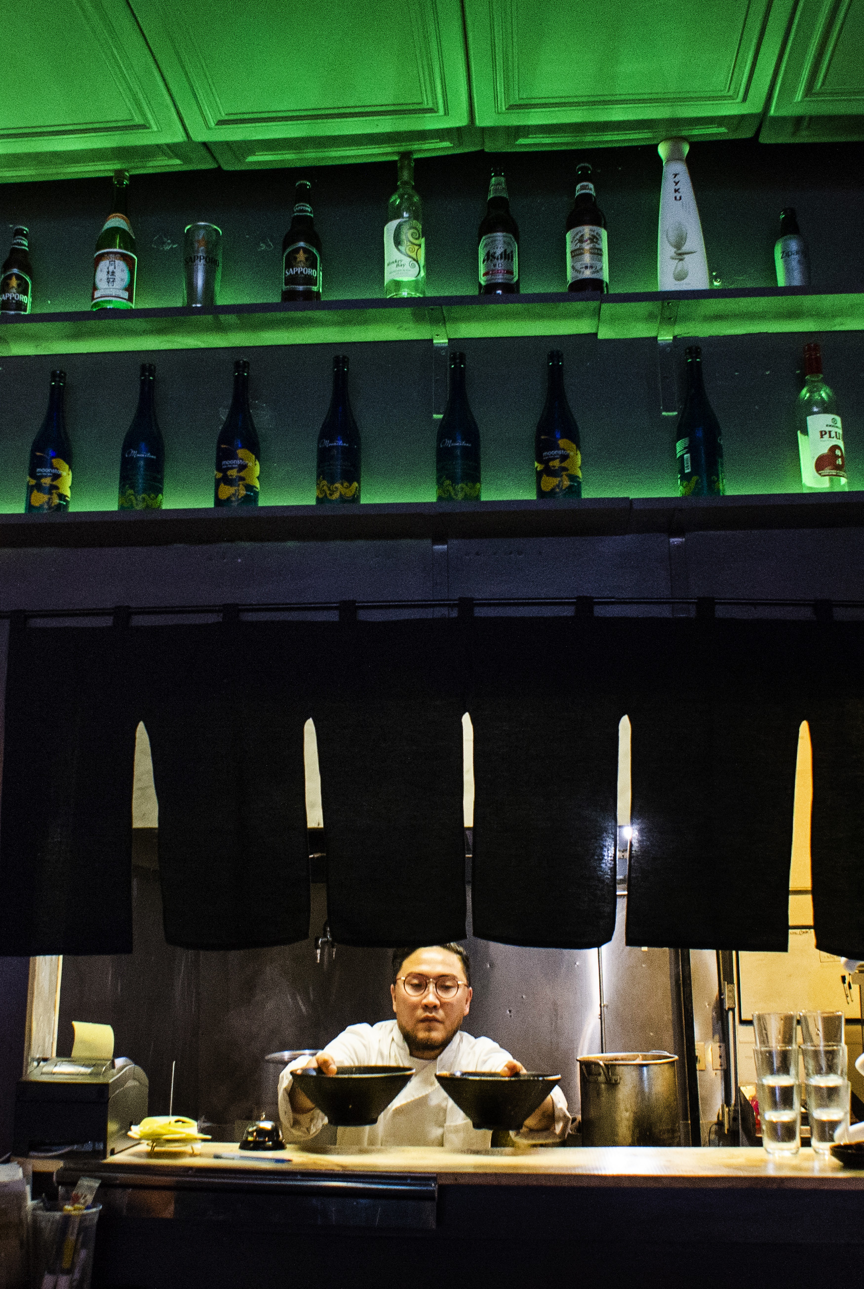 (Rick Egan | The Salt Lake Tribune) Sergei Oveson serves up bowls on Ramen at the Ramen Bar in Salt Lake City, Wednesday, Jan. 16, 2019. 