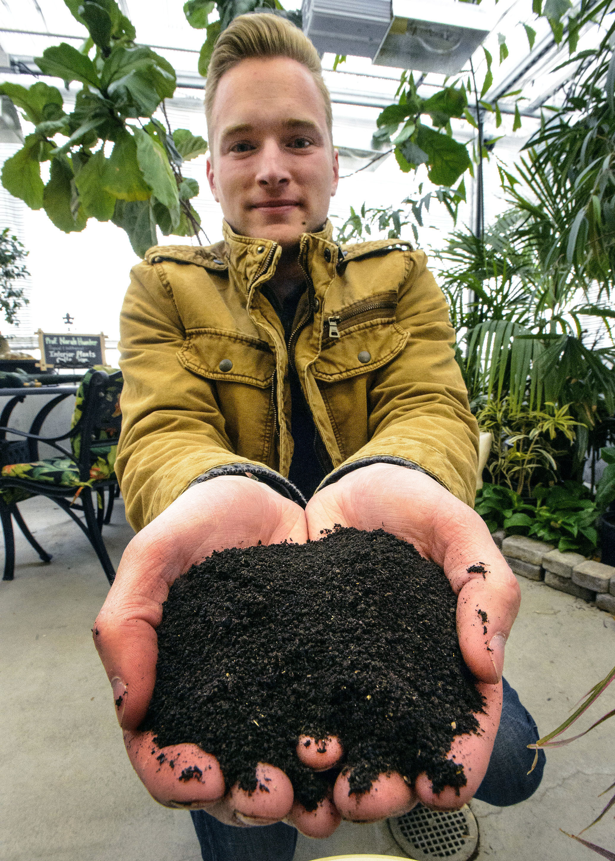 BYU student Joseph Walker was named the winner of the 2017 Utah Regional Global Student Entrepreneur Awards (GSEA) with his company, OmniEarth, an organic fertilizer company based out of Provo, Utah. A sample is pictured here. He said "The largest impact this product is making is in the medical marijuana market. He has formulated an organic fertilizer specific for this industry to optimize the growth and potency of marijuana plants for certified growers. He was photographed in the Life Sciences Building on the Brigham Young University campus in Provo Monday, Nov. 20, 2017. (Steve Griffin/The Salt Lake Tribune via AP)
