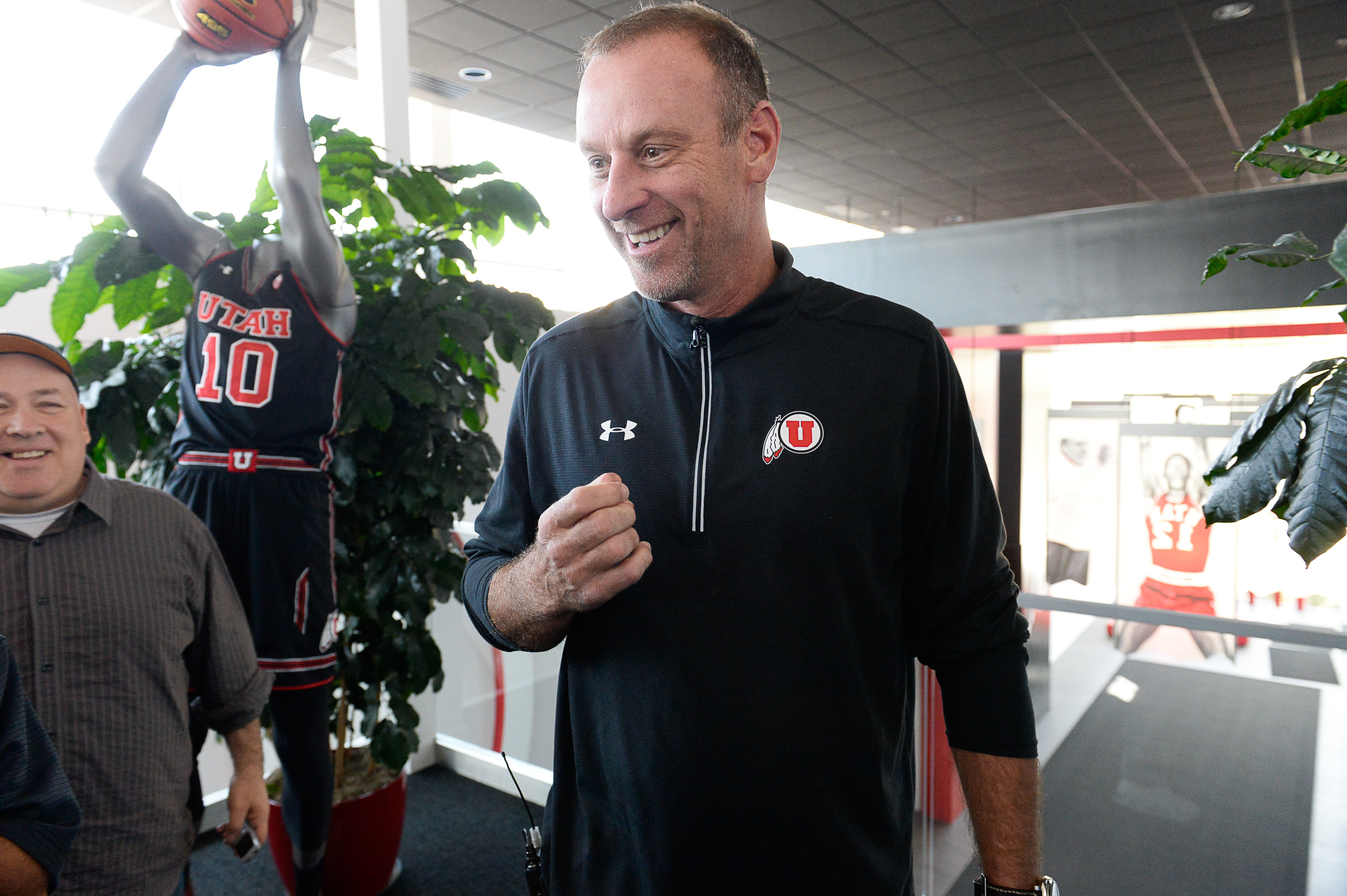 (Francisco Kjolseth | The Salt Lake Tribune) Utah basketball coach Larry Krystkowiak speaks with the press during media day at the Ute basketball practice facility on Wed. Sept. 26, 2018.