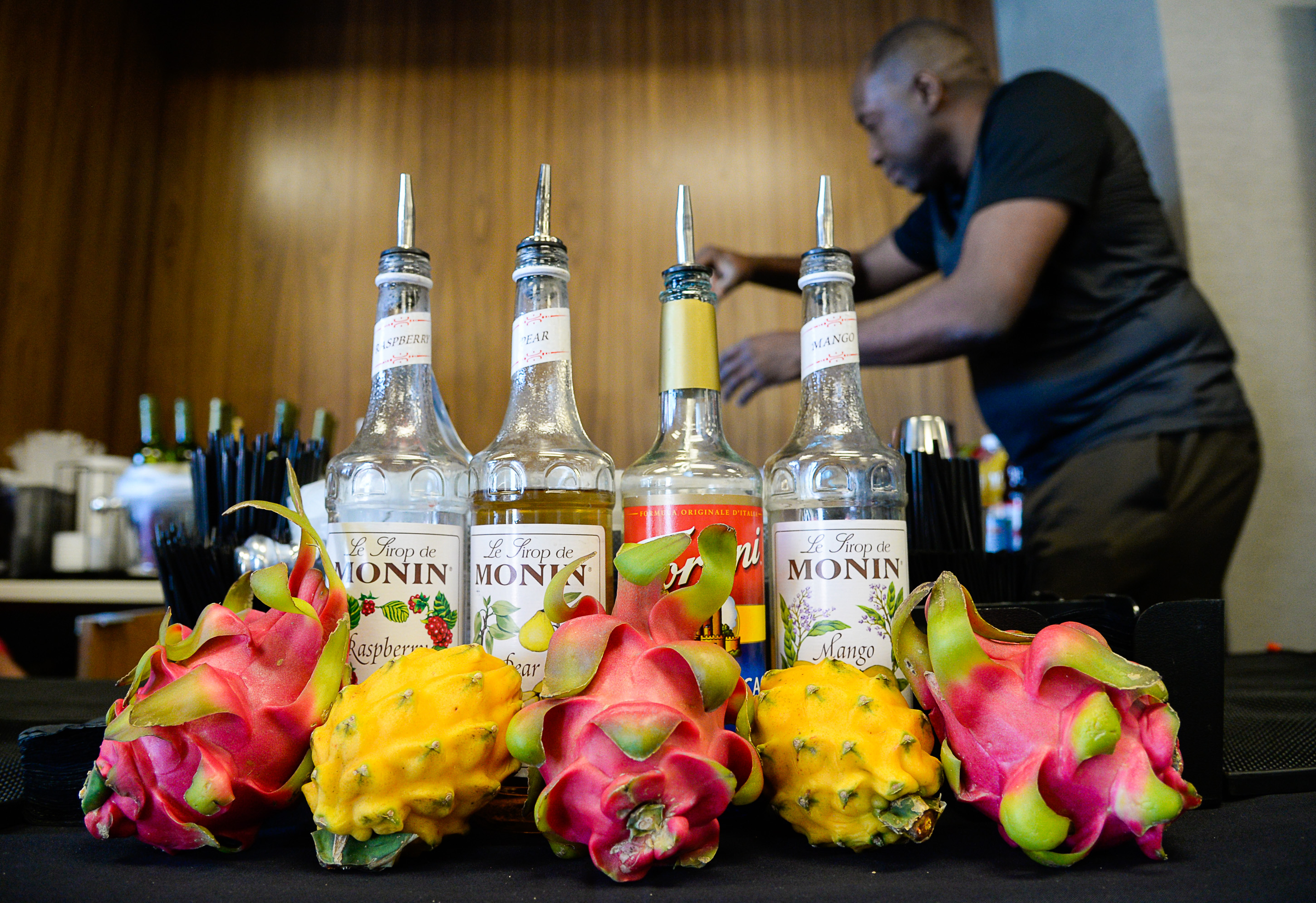 (Francisco Kjolseth | The Salt Lake Tribune) Oz Hutton, owner of Melange Liquid Catering, a Salt Lake City bartending service, prepares for a private "Game of Thrones" screening in Holladay, where he was to make the Mother of Dragons mocktail. Made with nonalcoholic triple sec, mango nectar, ginger ale, lime, cayenne pepper and garnished with dragon fruit. 