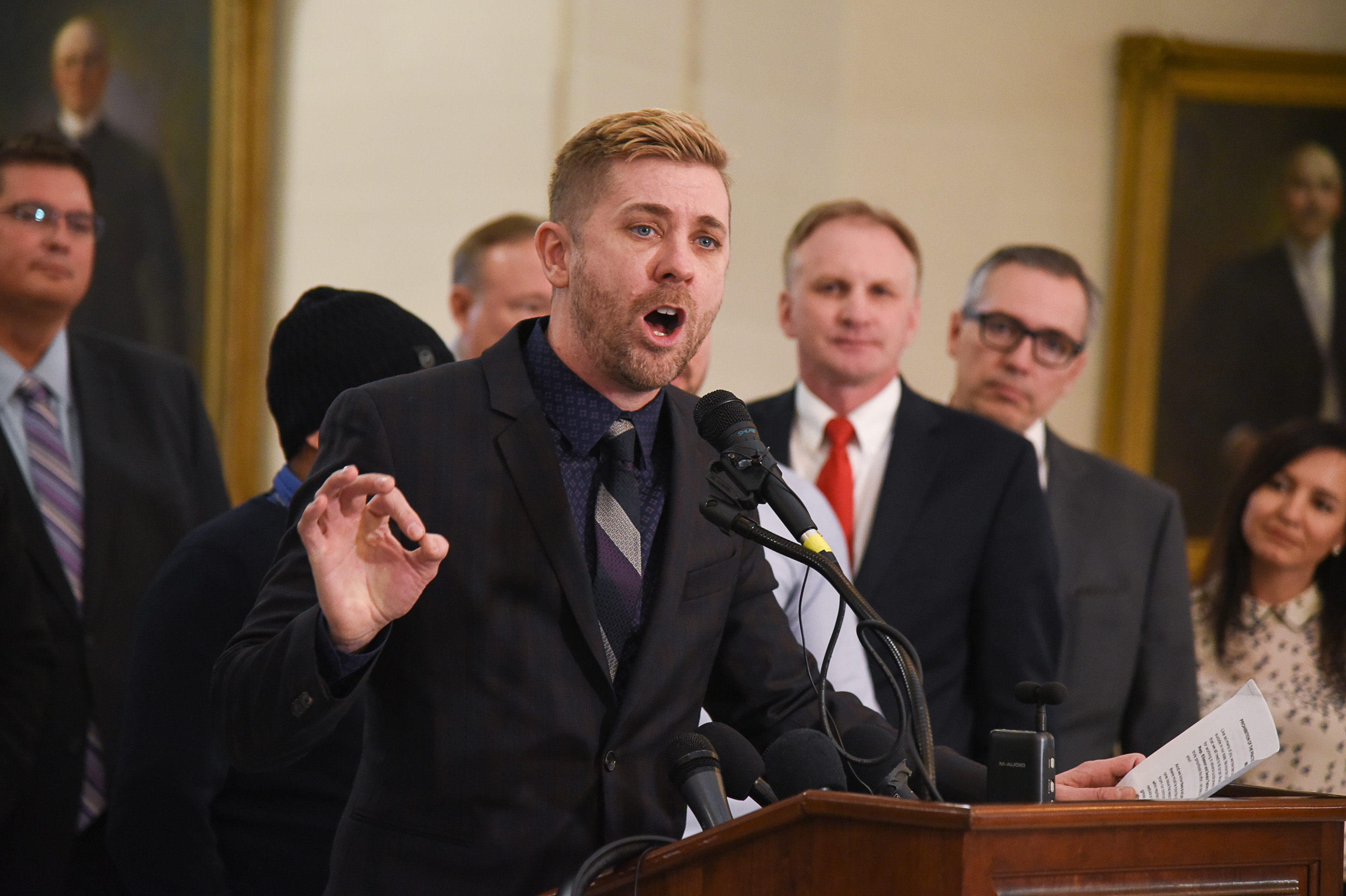 (Francisco Kjolseth | The Salt Lake Tribune) Equality Utah Executive Director Troy Williams talks about legislation being introduced at the Utah Capitol to ban conversion therapy on Thursday, Feb. 21, 2019.