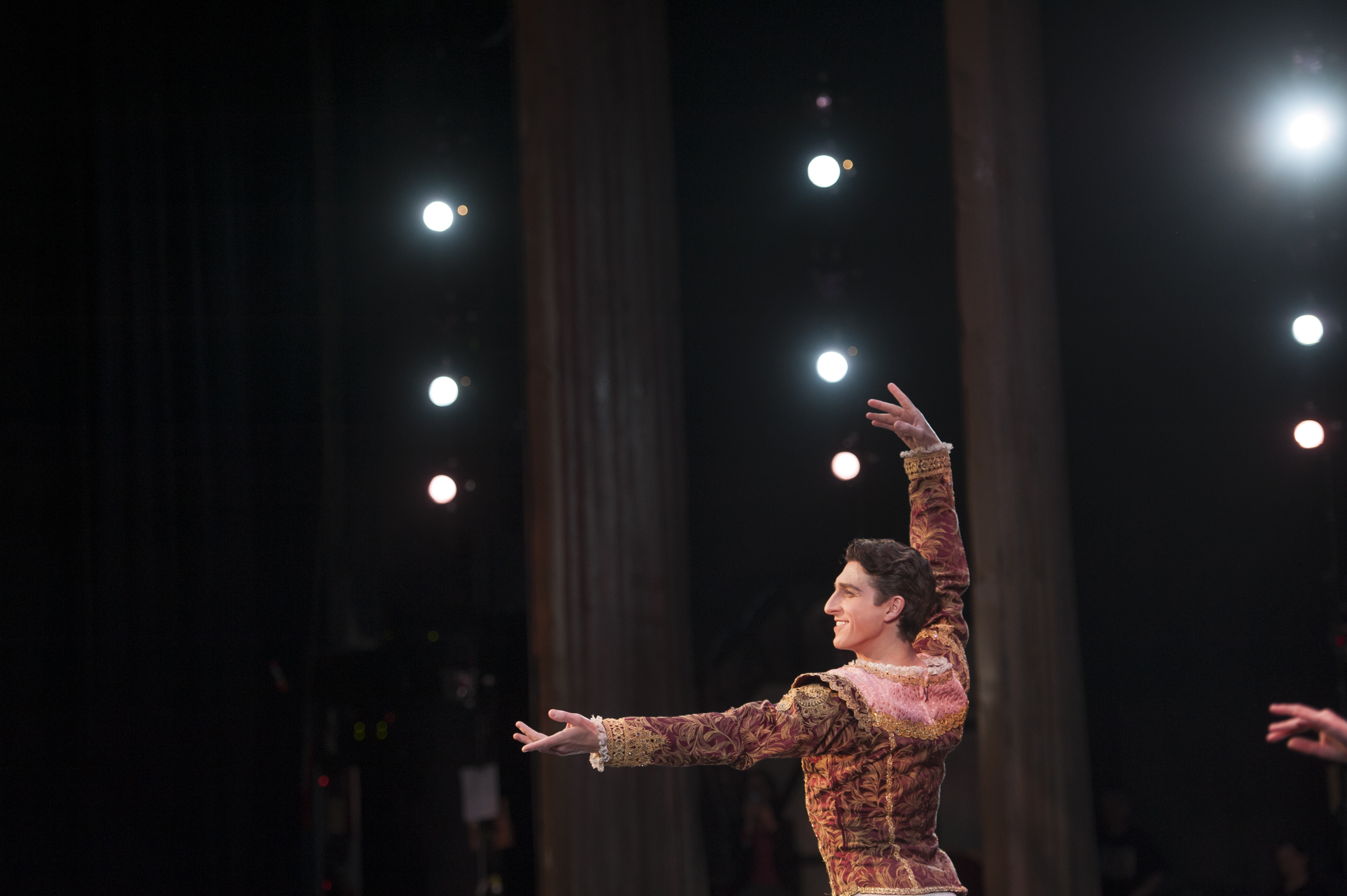 The Sugar Plum Fairy cavalier played by Christopher Ruud takes the stage as cast members of Ballet West, of Salt Lake City, Utah work through a dress rehearsal for their performance of The Nutcracker at The John F. Kennedy Center for the Performing Arts in Washington, DC., Wednesday, December 10, 2014. (Photo Rod Lamkey Jr.)