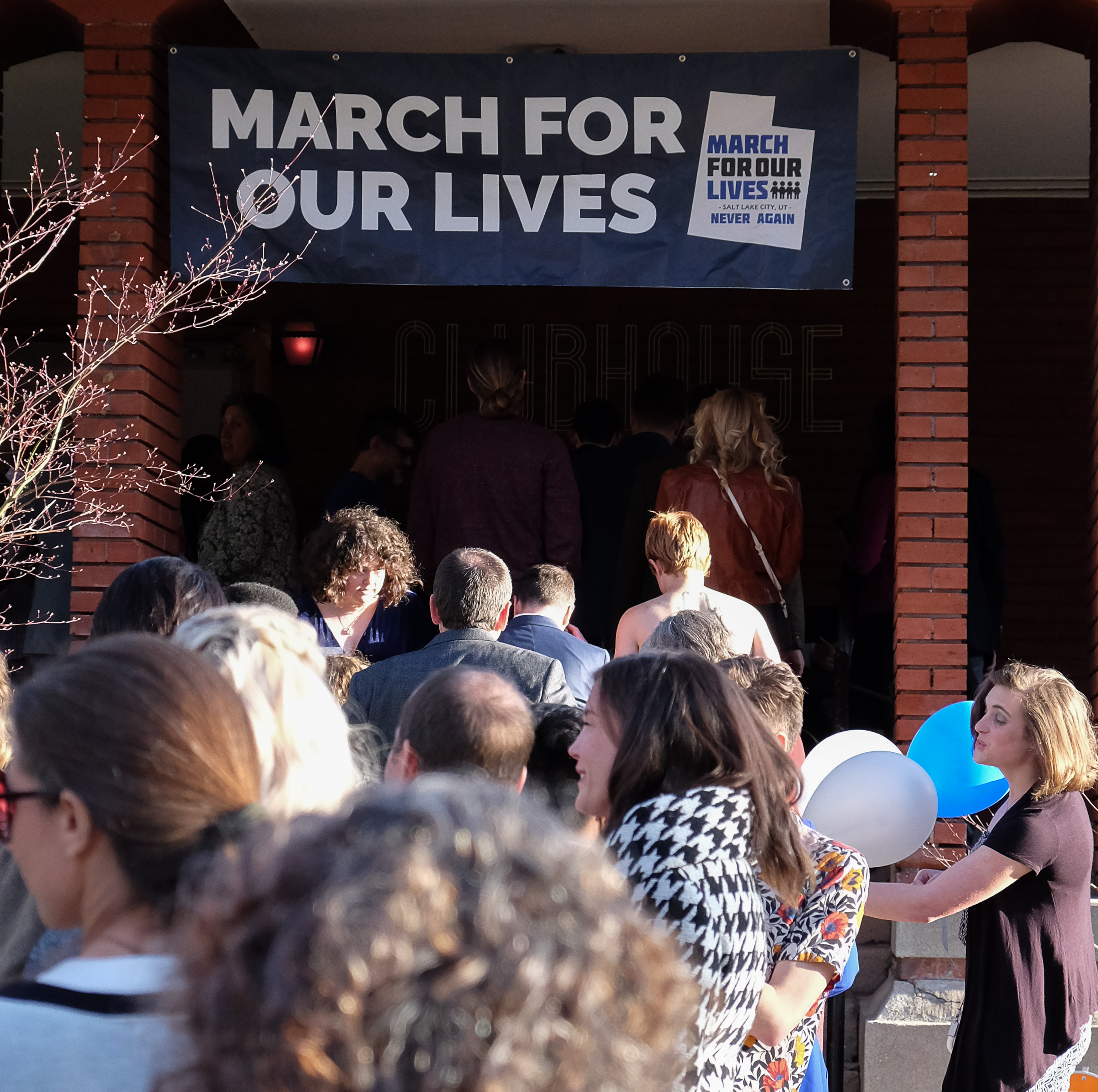 (Francisco Kjolseth | The Salt Lake Tribune) Presented by March for Our Lives Utah, students host a gala for gun reform at the Ladies Literary Club Clubhouse on Saturday, April 6, 2019, as people line up to get in.