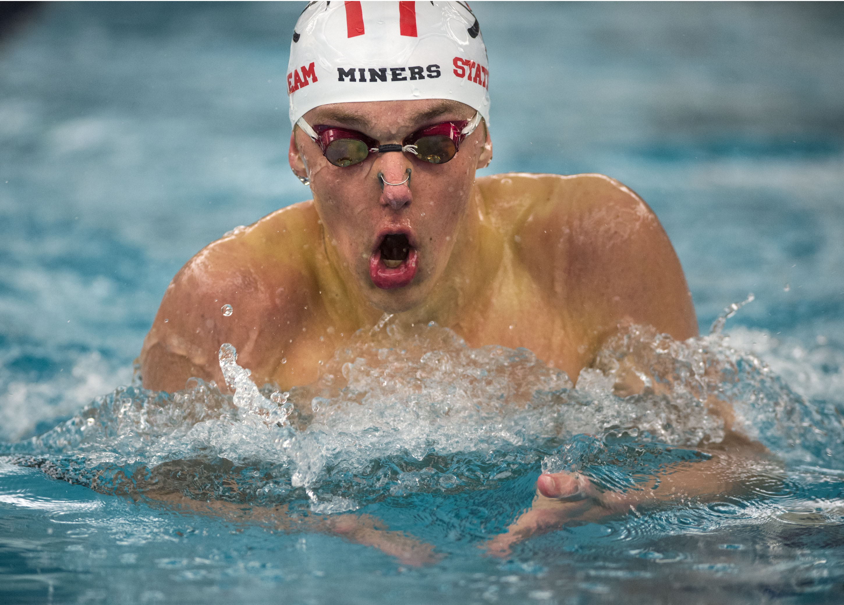 Steve Griffin | The Salt Lake Tribune Cole Peterson swims the breast stroke leg of the in 200 IM finals during the first day of the state 3A swimming championships at the BYU natatorium in Provo Friday February 10, 2017. Peterson won the event.