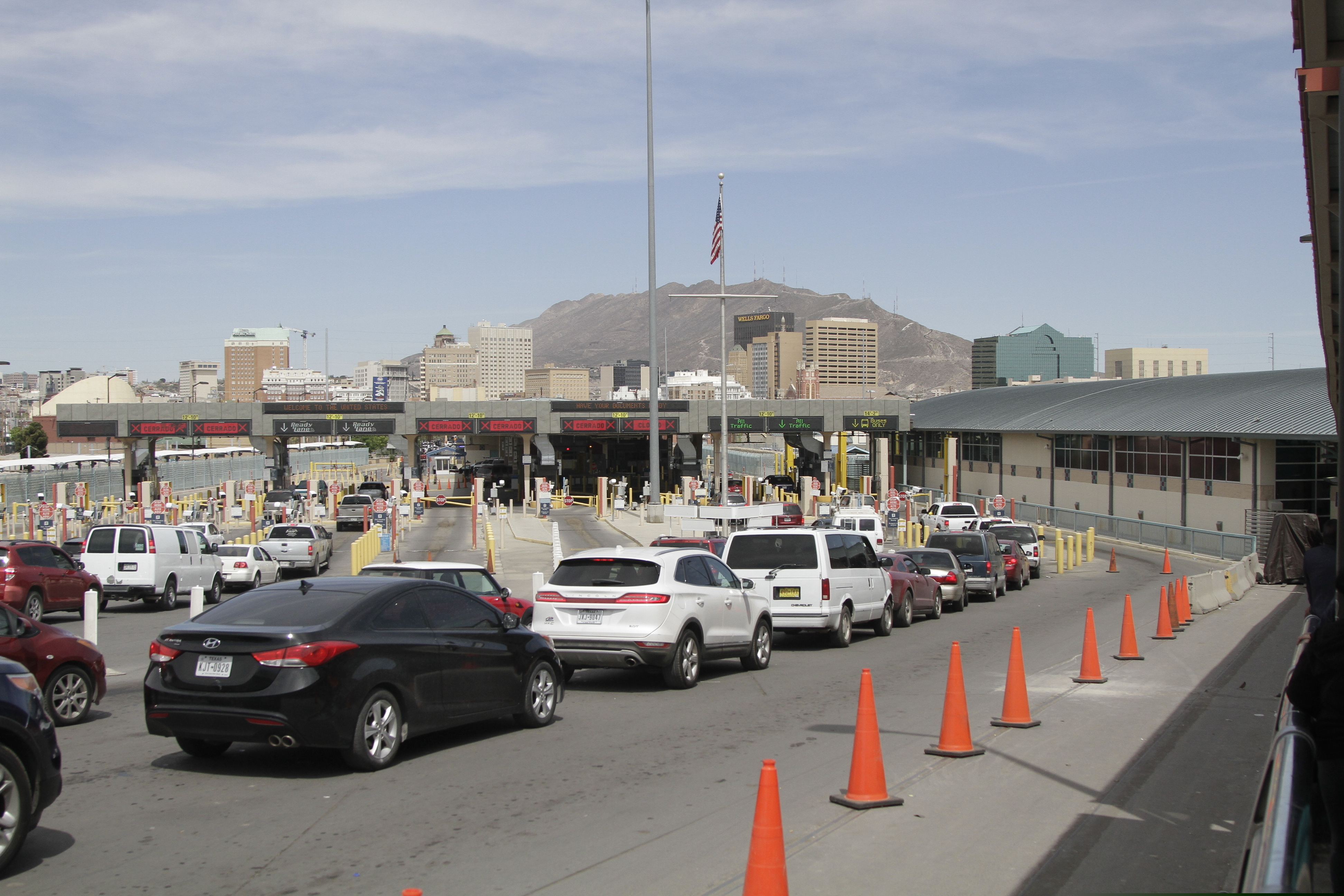 Vehicles from Mexico and the U.S. approach a border crossing in El Paso, Texas, Monday, April 1, 2019. (AP Photo/Cedar Attanasio)