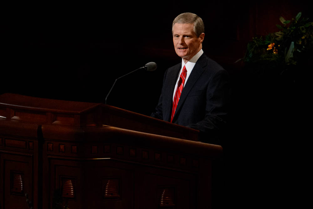 (Trent Nelson | The Salt Lake Tribune) David A. Bednar speaks during the afternoon session of the189th Annual General Conference of The Church of Jesus Christ of Latter-day Saints in Salt Lake City on Sunday April 7, 2019.