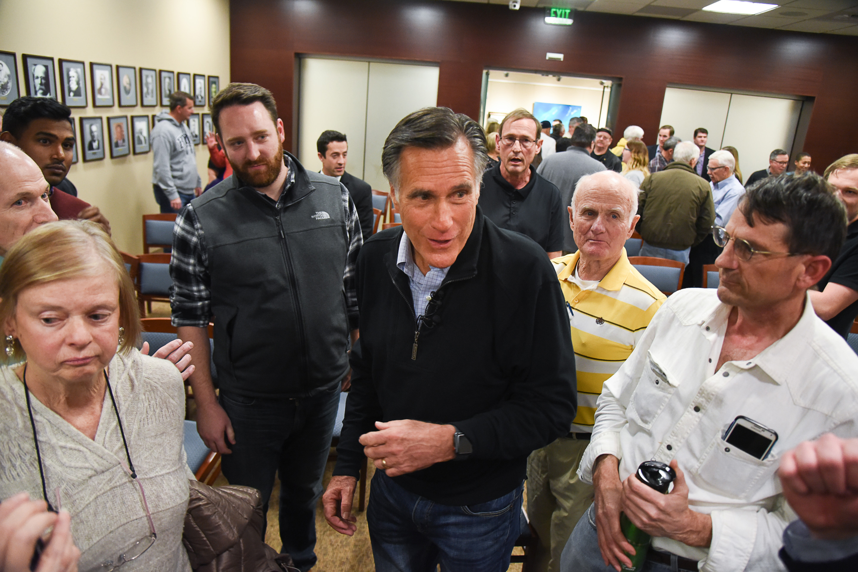 (Francisco Kjolseth | The Salt Lake Tribune) U.S. Senator Mitt Romney wraps up a town hall meeting at the Davis County administration building, Tuesday, January 22, 2019, to hear from local residents.