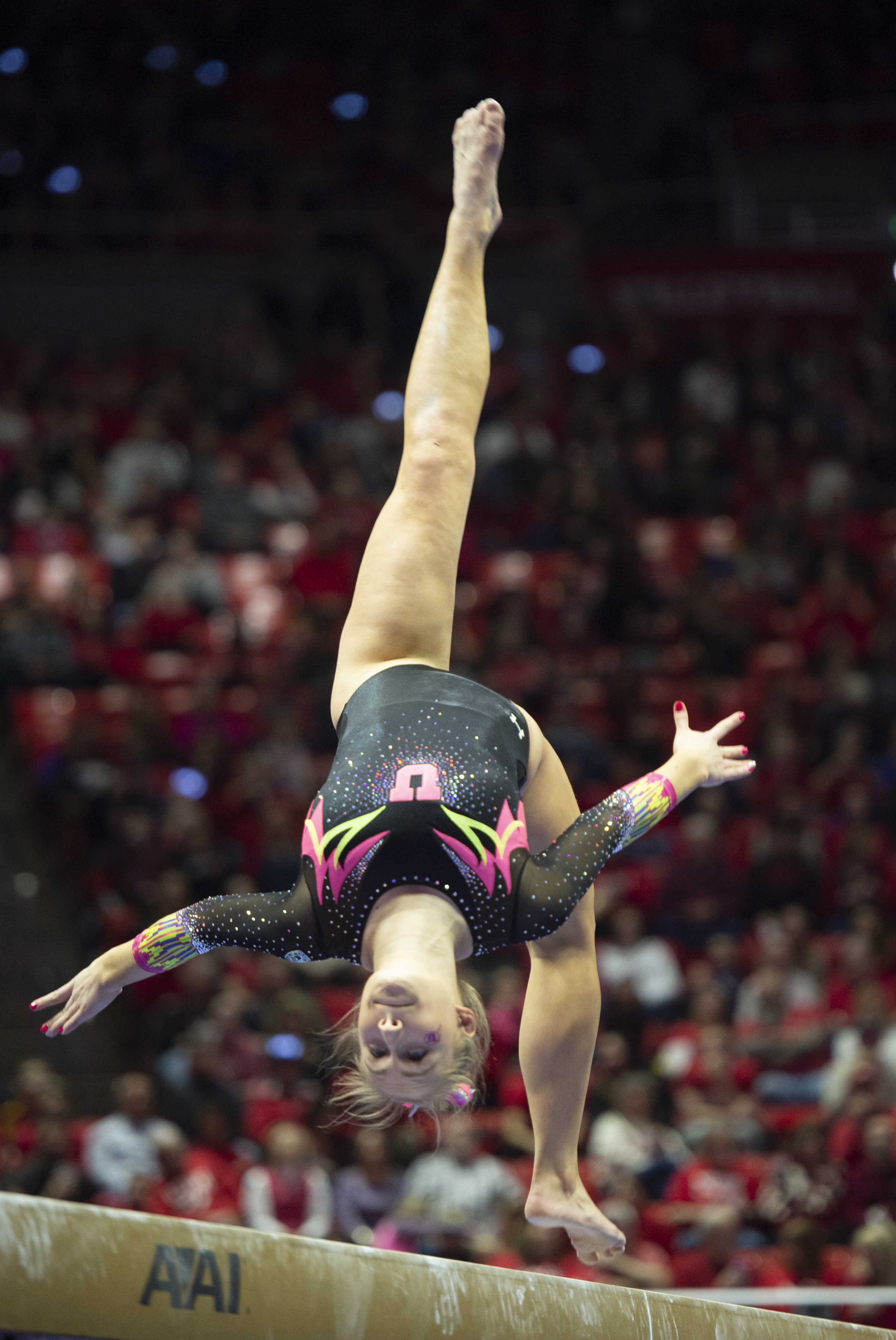 (Rick Egan | The Salt Lake Tribune) Shannon McNatt competes on the balance beam, in PAC-12 Gymnastics action between the Utes and The California Golden Bears, in the Jon M. Huntsman Center, in Salt Lake City, Saturday, Feb. 9, 2019. 