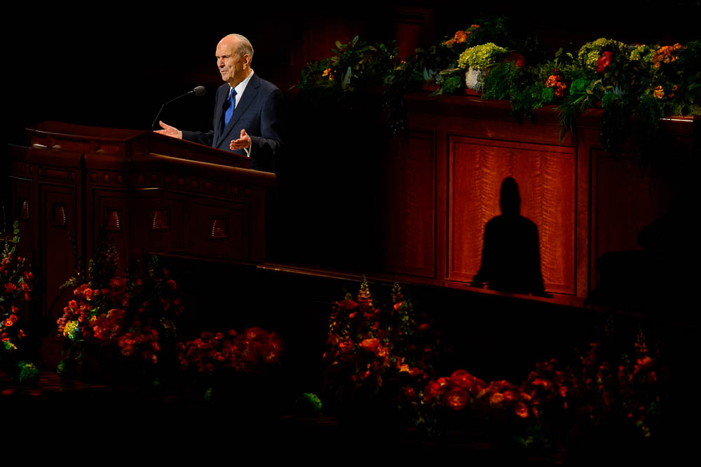 (Trent Nelson | The Salt Lake Tribune) President Russell M. Nelson speaks during the morning session of the189th Annual General Conference of The Church of Jesus Christ of Latter-day Saints in Salt Lake City on Sunday April 7, 2019.