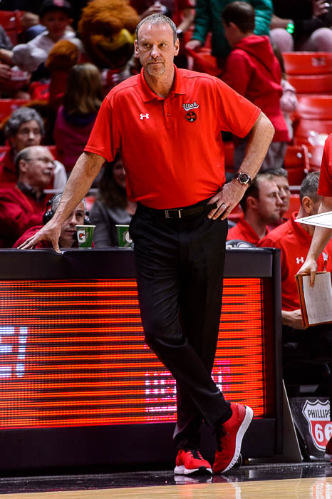 (Trent Nelson | The Salt Lake Tribune) Utah coach Larry Krystkowiak as Utah hosts Oregon State, NCAA basketball in Salt Lake City on Saturday Feb. 2, 2019.