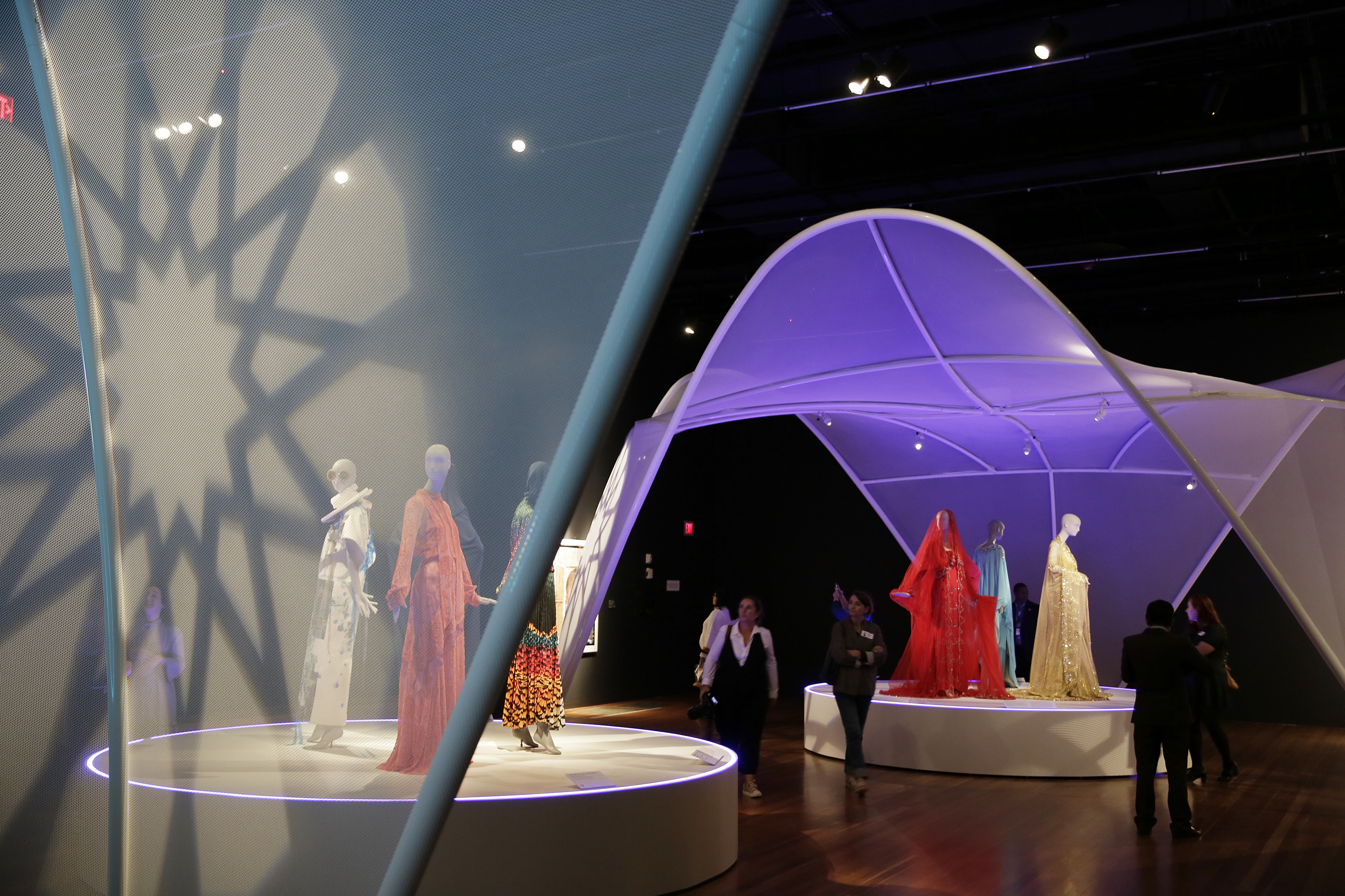 (Eric Risberg | AP Photo) In this photo taken Thursday, Sept. 20, 2018, is the exhibit Contemporary Muslim Fashions at the M. H. de Young Memorial Museum in San Francisco. The first major museum exhibition of contemporary Muslim women's fashion reflects designs from around the world that are vibrant and elegant, playful and diverse. The exhibit opens on Saturday.