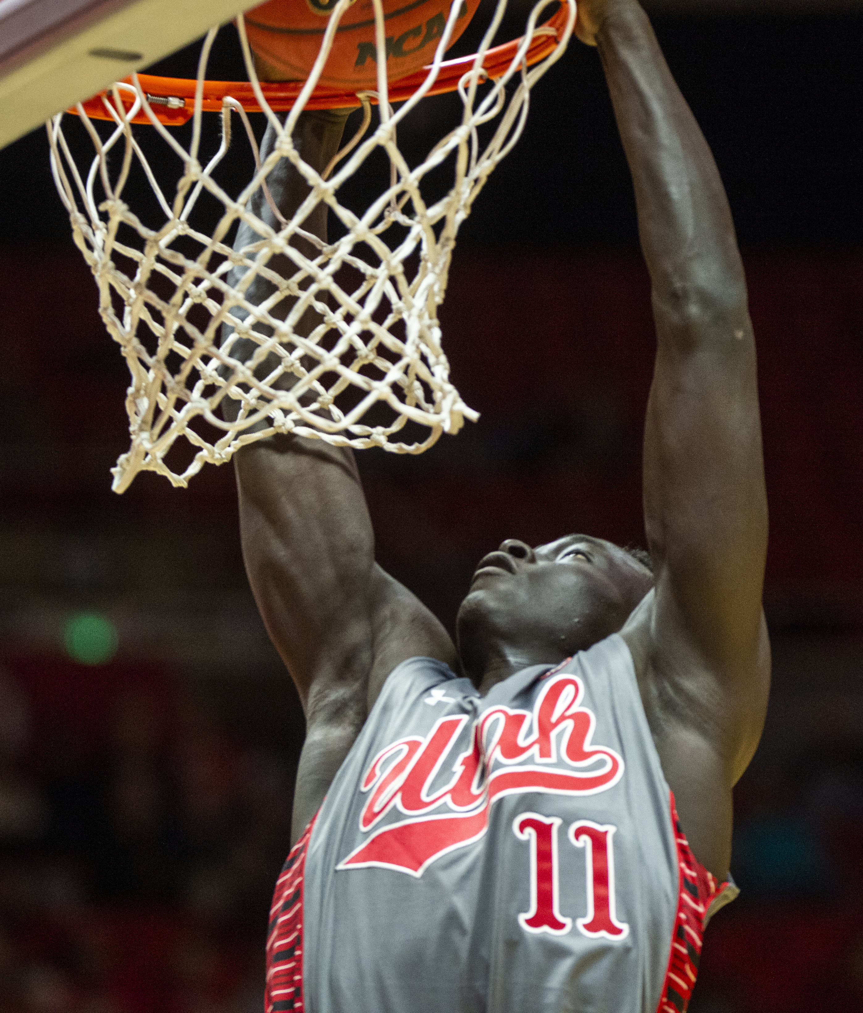 (Rick Egan | The Salt Lake Tribune) Utah Utes forward Both Gach (11) dunks the ball, in PAC-12 basketball action between the Utah Utes and the Colorado Buffaloes at the Jon M. Huntsman Center, Sunday, Jan. 20, 2019. 