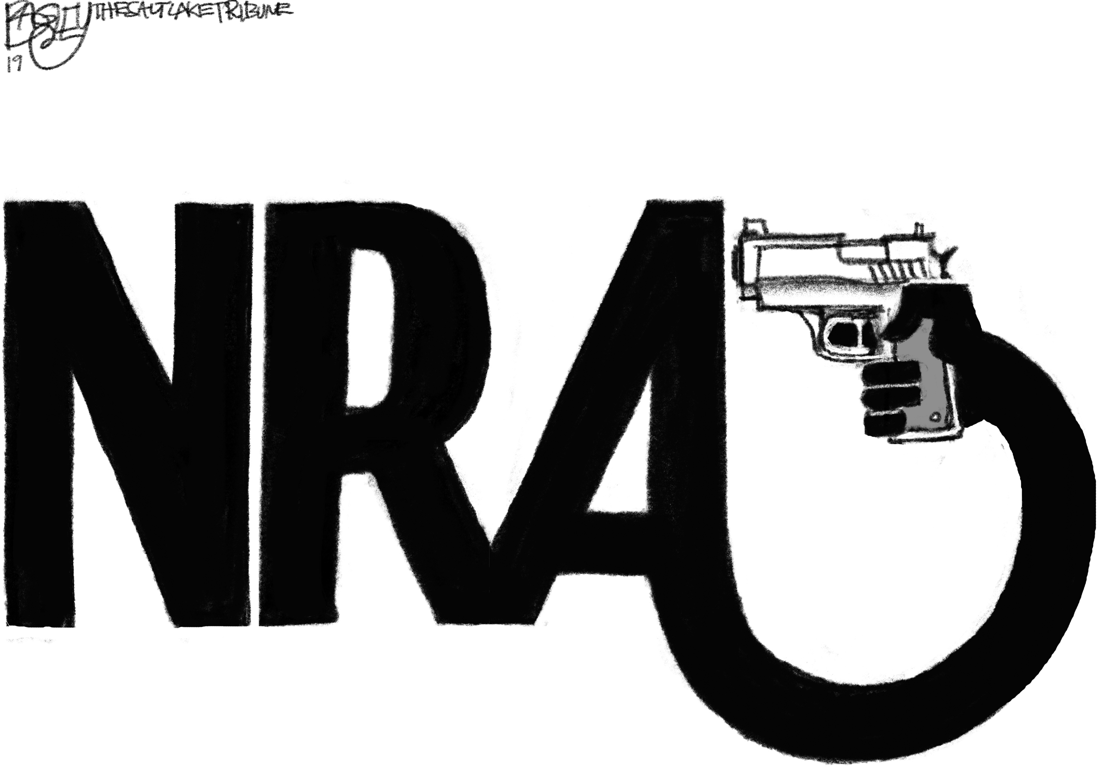 (Pat Bagley | The Salt Lake Tribune) This cartoon, titled “Gun Wrong,” appears in the Salt Lake Tribune on Tuesday, April 30, 2019.