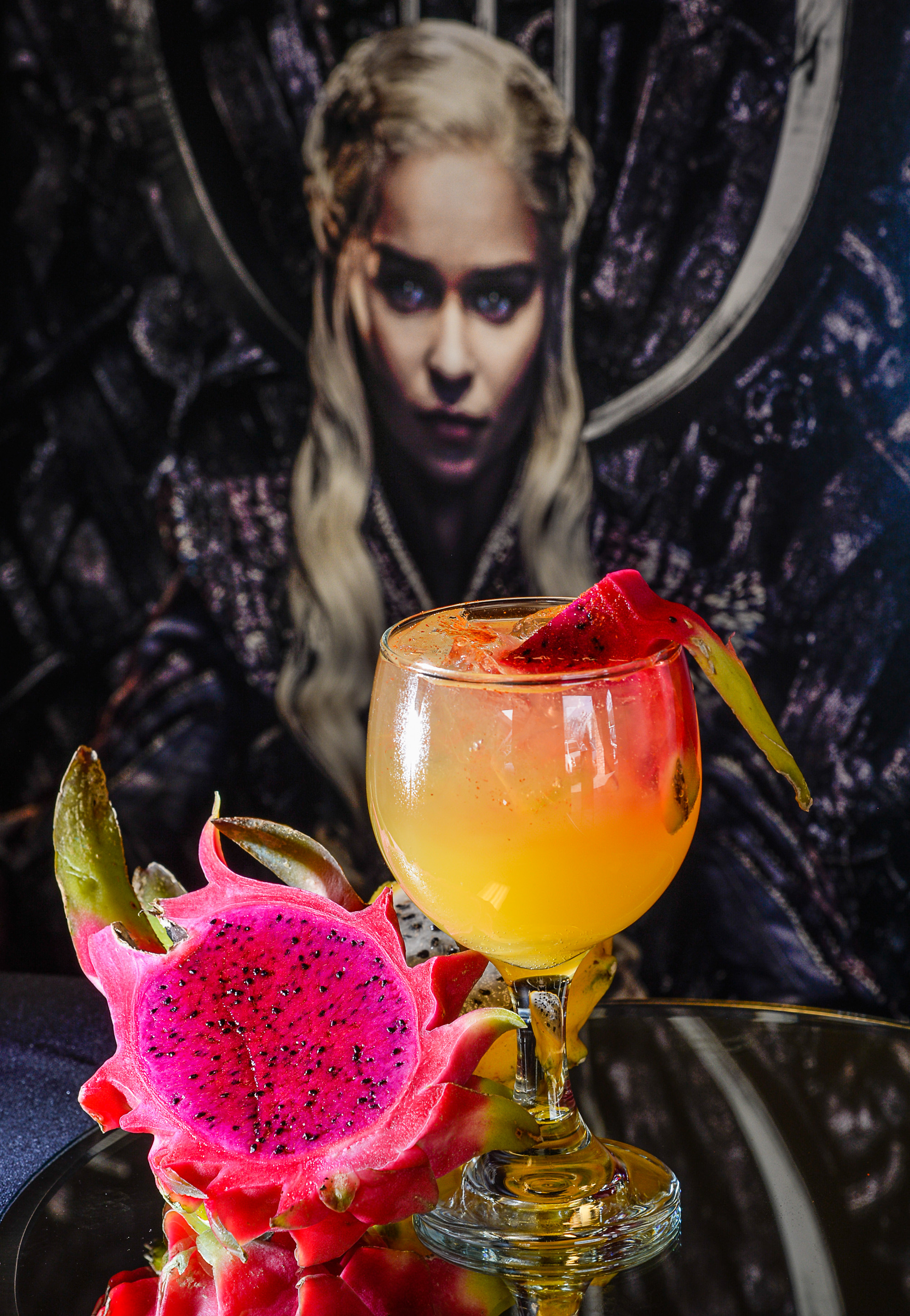 (Francisco Kjolseth | The Salt Lake Tribune) Oz Hutton, owner of Melange Liquid Catering, a Salt Lake City bartending service, makes the Mother of Dragons mocktail for a private "Game of Thrones" screening in Holladay. The drink is made with nonalcoholic triple sec, mango nectar, ginger ale, lime, cayenne pepper and garnished with dragon fruit. 