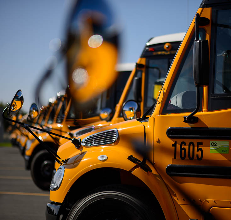 (Trent Nelson | The Salt Lake Tribune) Thirty-six new CNG school buses have been added to the Jordan School District fleet this year, bringing the total to 105, the largest fleet of CNG school buses in Utah. Wednesday Sept. 12, 2018.