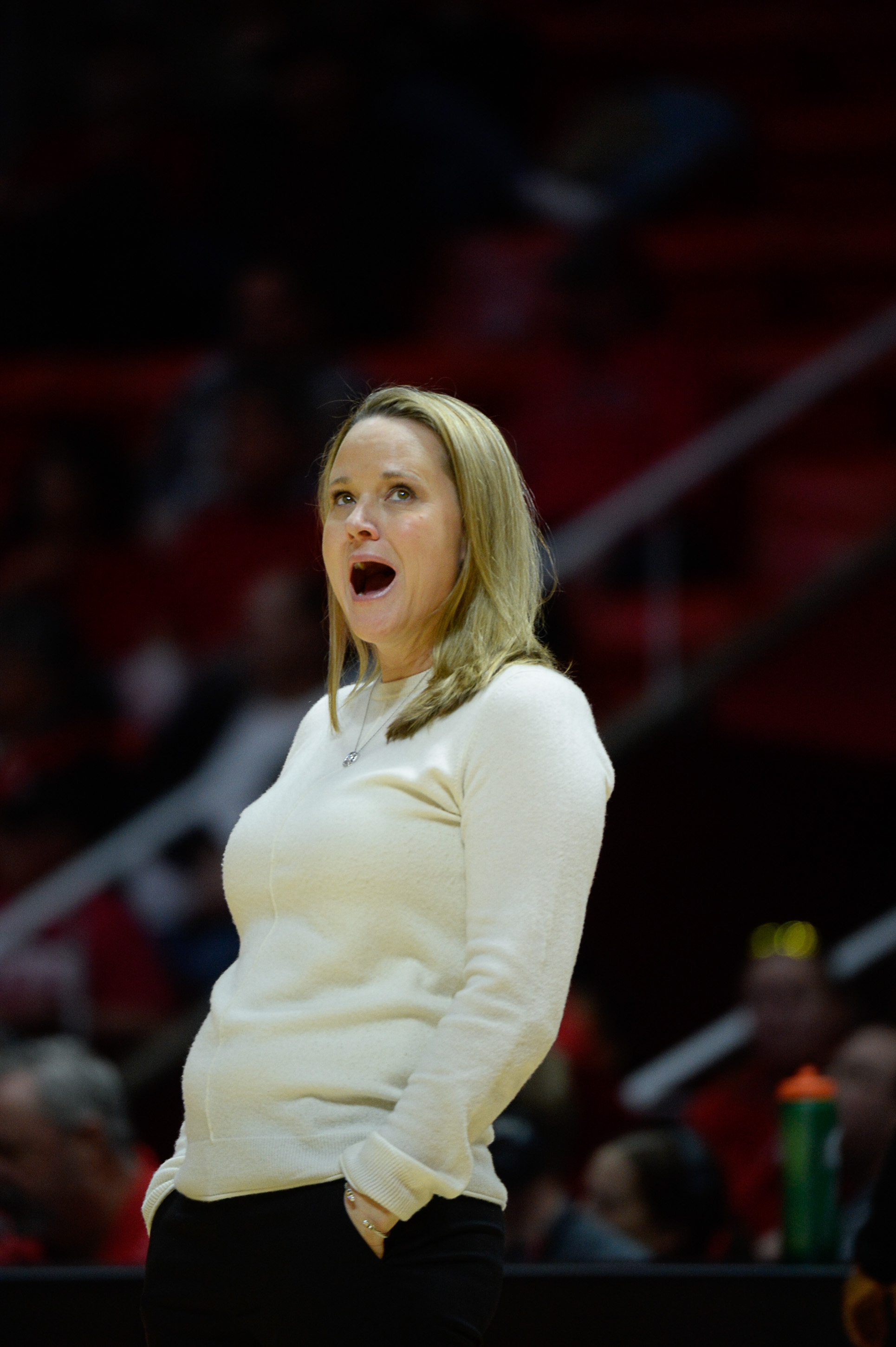 (Francisco Kjolseth | The Salt Lake Tribune) Utah head coach Lynne Roberts begins to show her frustration as UCLA begins to slip away on their way to a 90-100 loss at the Jon M. Huntsman Center in Salt Lake City on Sunday, Feb. 10, 2019.