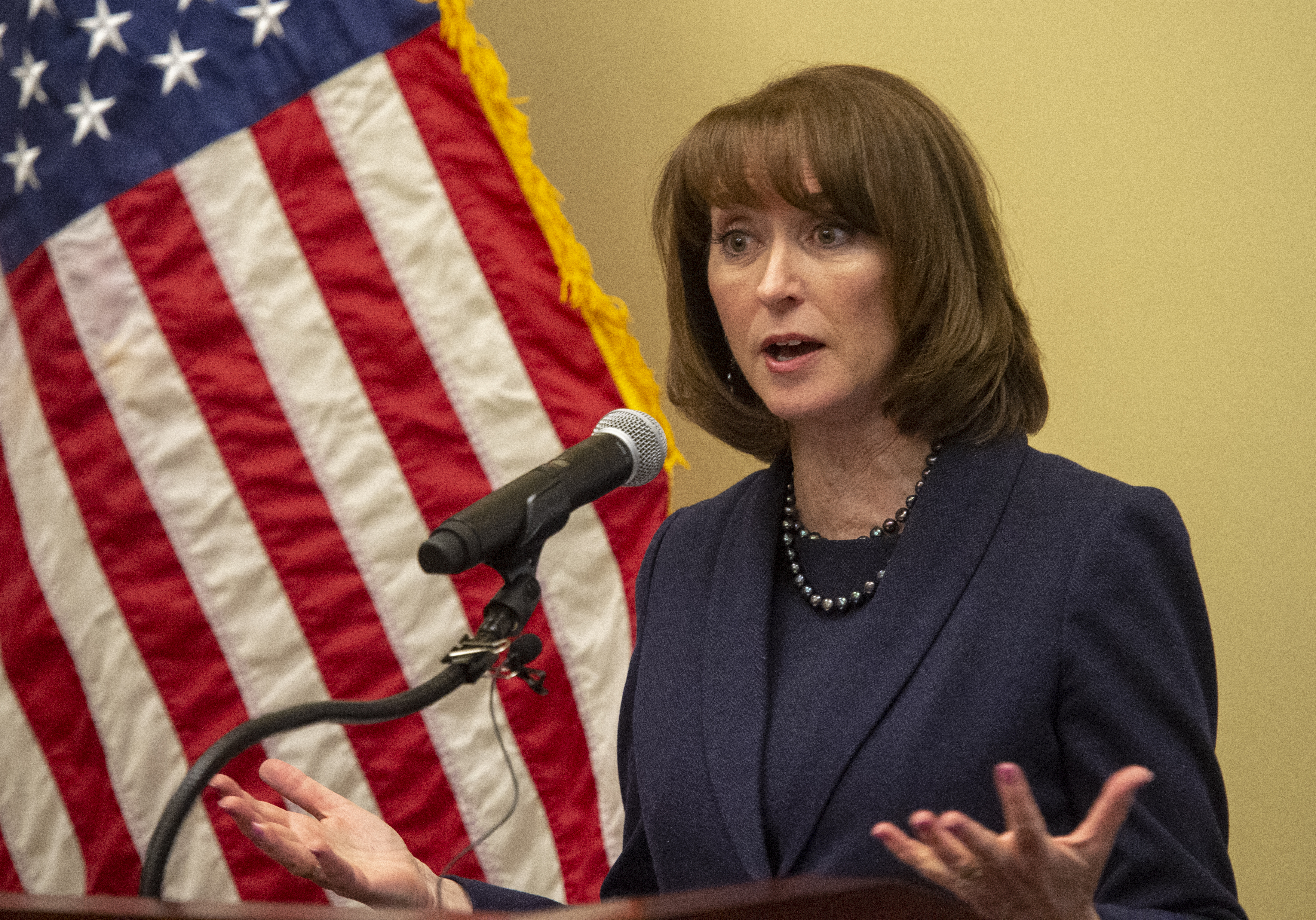 (Rick Egan | The Salt Lake Tribune) Utah State Superintendent of Public Instruction Sydnee Dickson speaks at a news conference at the Capitol, as the Utah State Board of Education presented it's legislative priorities. Monday, Jan. 28, 2019. 