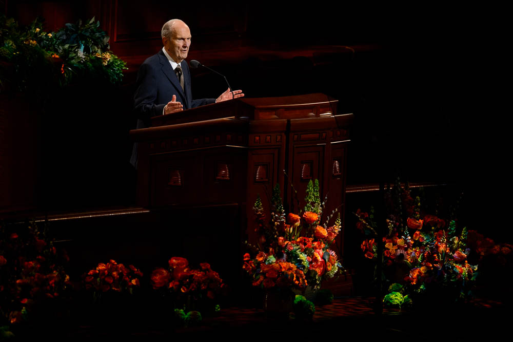 (Trent Nelson | The Salt Lake Tribune) President Russell M. Nelson announces new temples during the afternoon session of the189th Annual General Conference of The Church of Jesus Christ of Latter-day Saints in Salt Lake City on Sunday April 7, 2019.