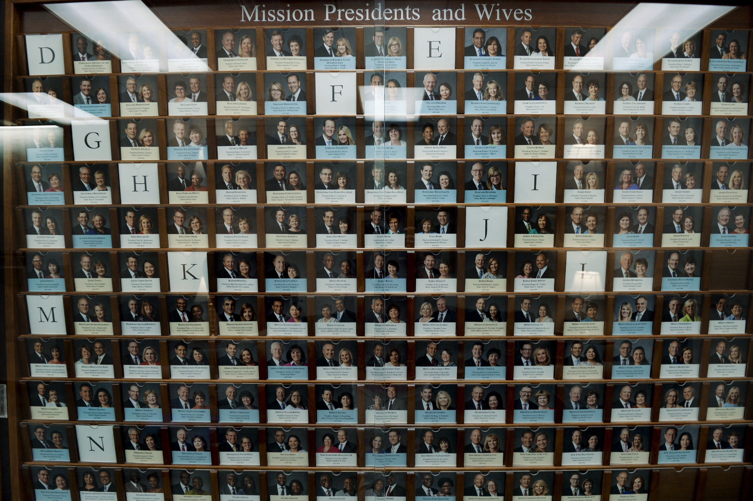 Leah Hogsten | The Salt Lake Tribune The directory of The Church of Jesus Christ of Latter-day Saints mission presidents and their wives at The Church of Jesus Christ of Latter-day Saints Church Office Building, August 24, 2018.